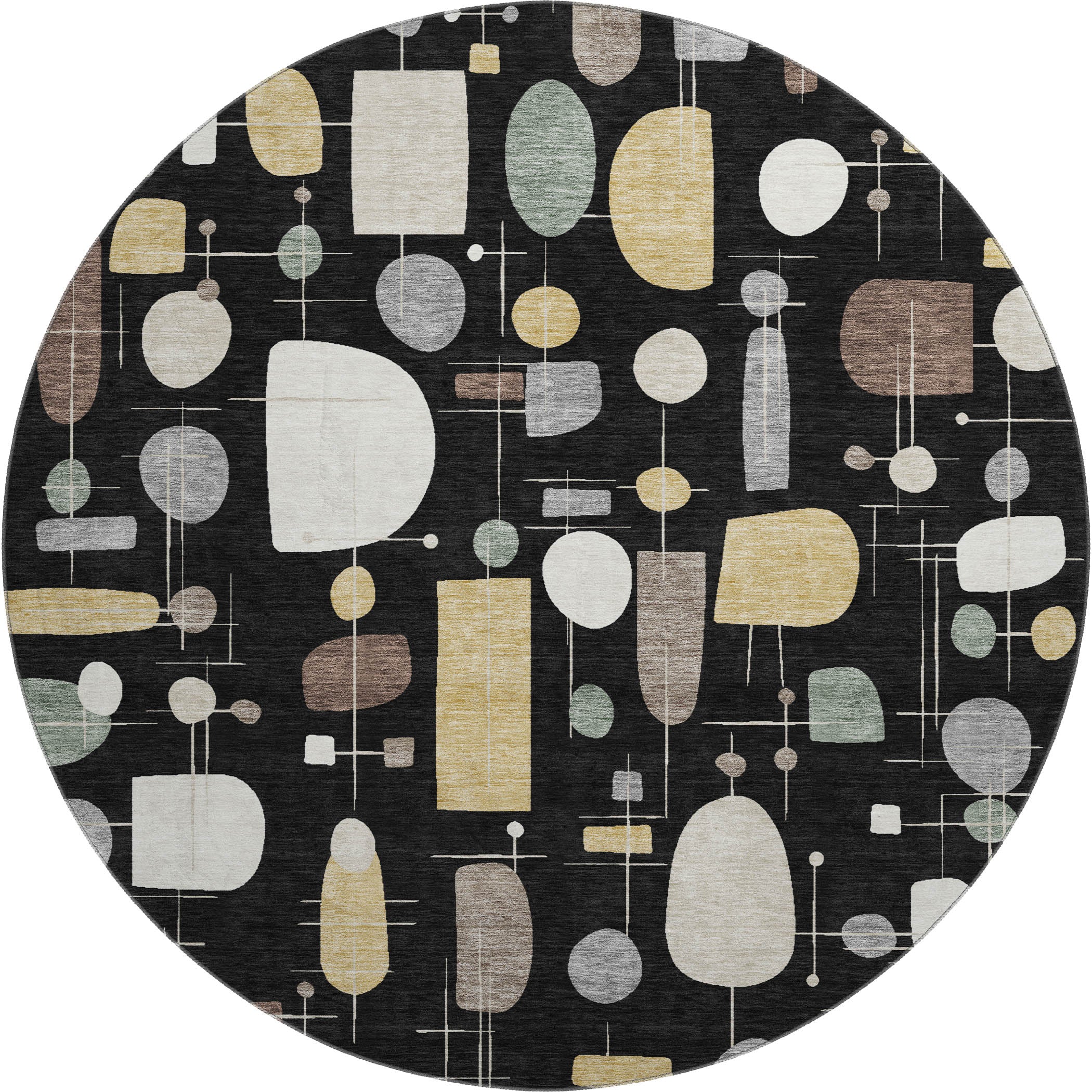 Sarajevo Machine Washable Transitional Black Rug 8' x 8' #shape_Round