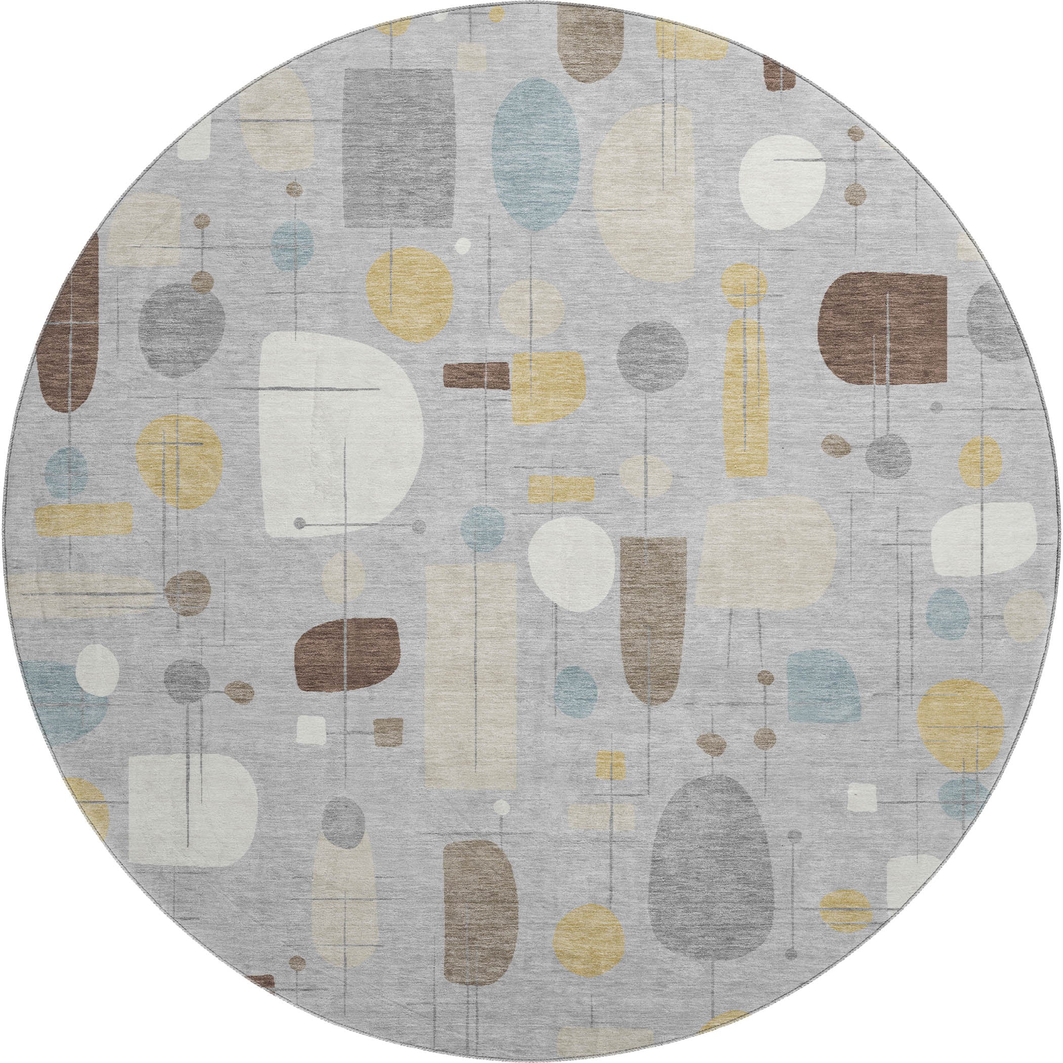 Sarajevo Machine Washable Transitional Silver Gray Rug 8' x 8' #shape_Round