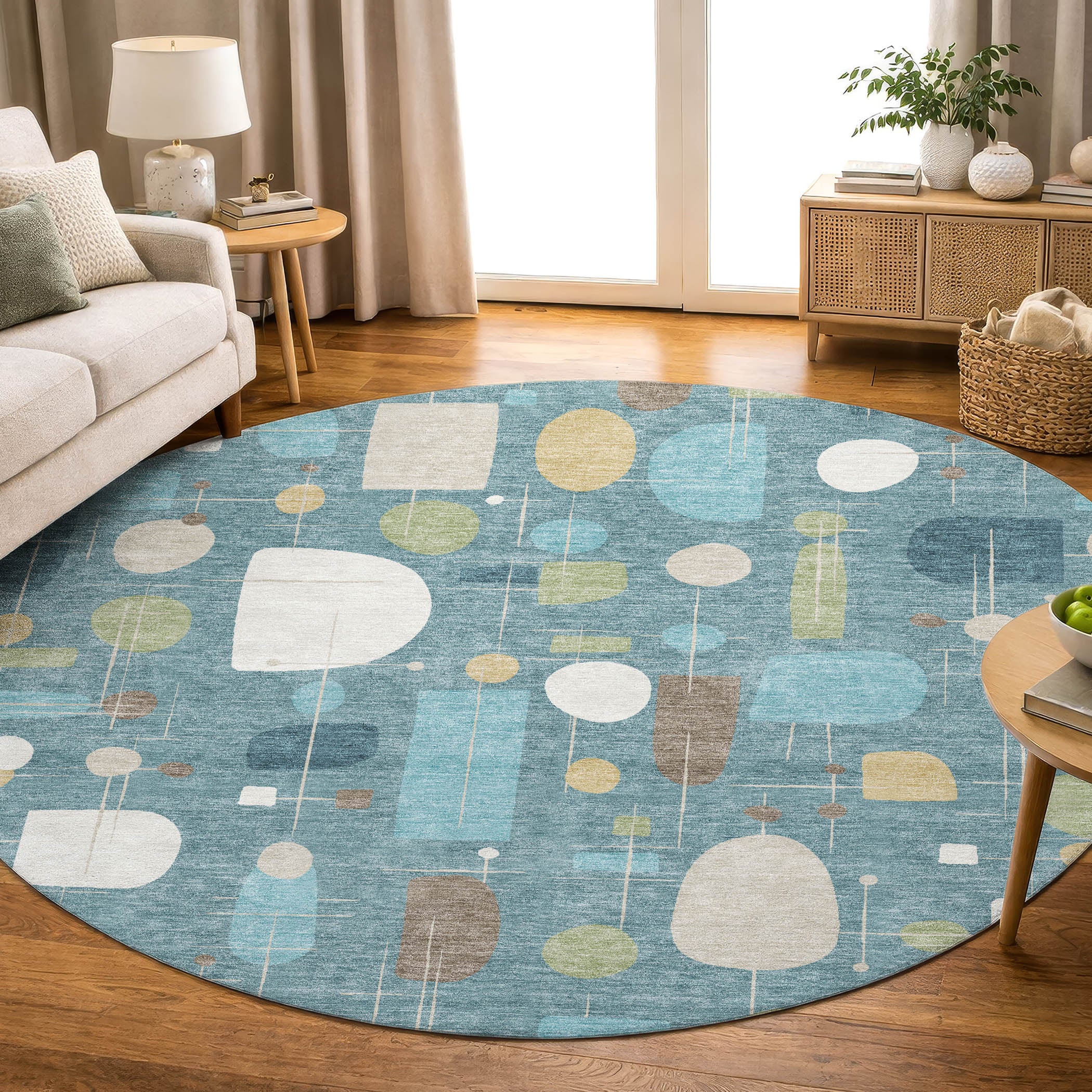Sarajevo Machine Washable Transitional Teal Rug 8' x 8' #shape_Round
