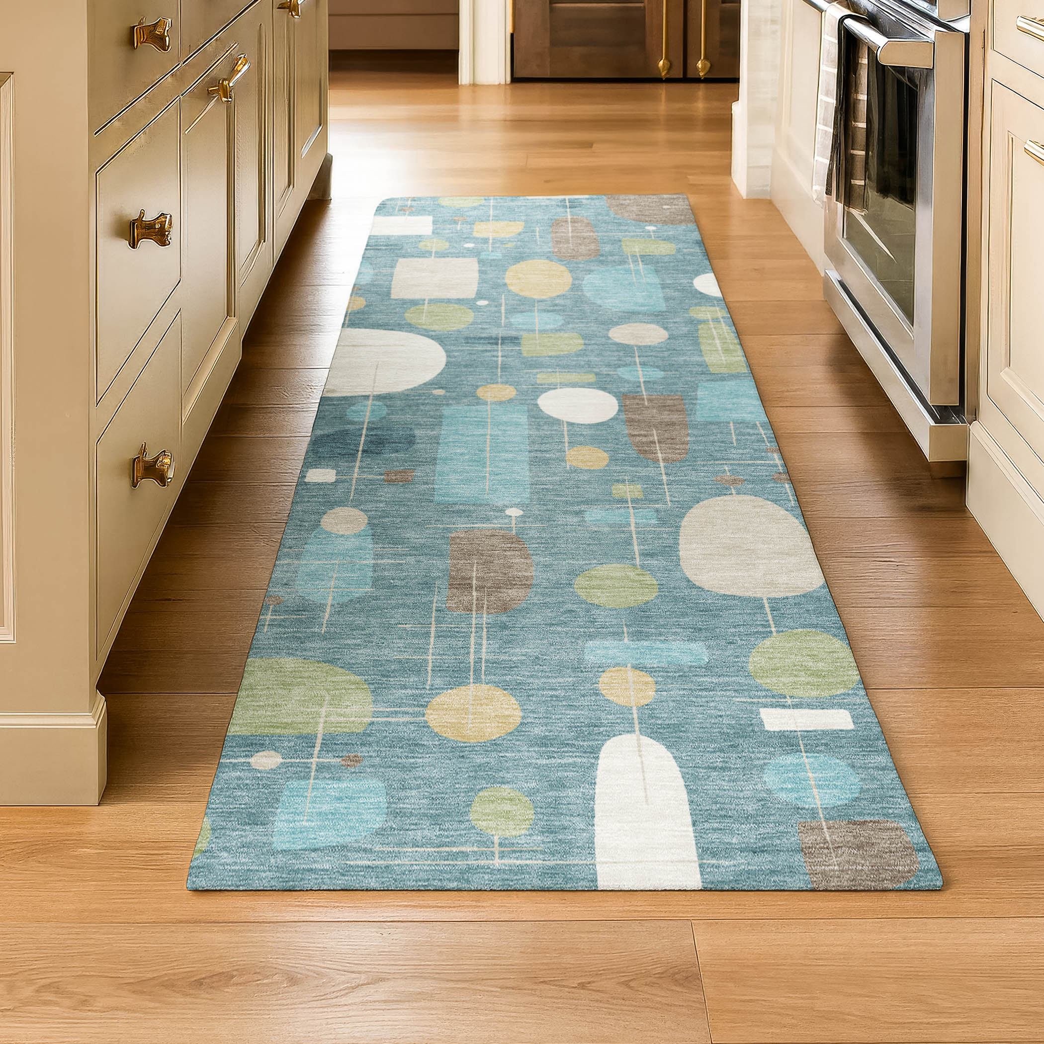 Sarajevo Machine Washable Transitional Teal Rug 2'3" x 7'6" #shape_Runner