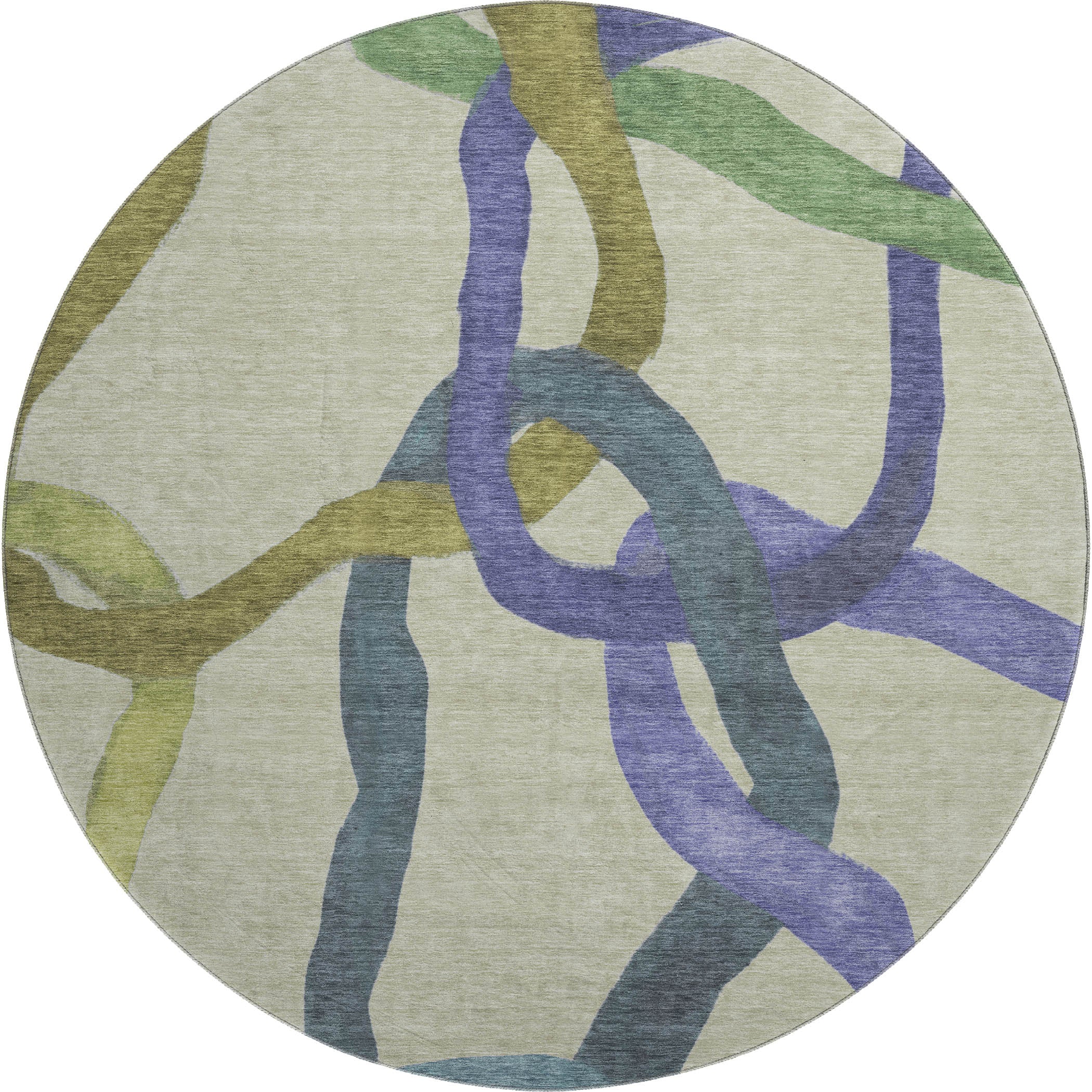 Queenstown Machine Washable Transitional Aloe Green Rug 8' x 8' #shape_Round