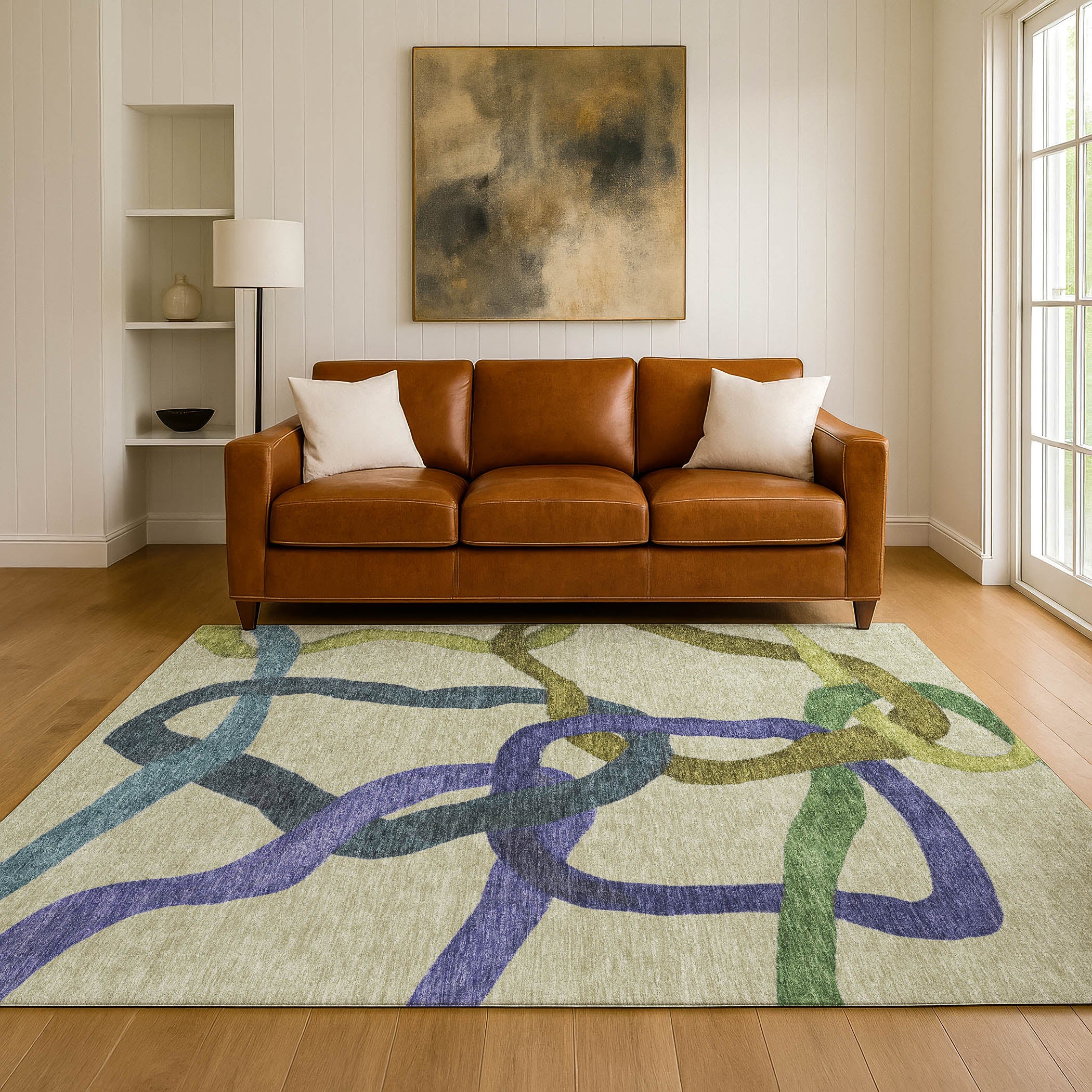 Queenstown Machine Washable Transitional Aloe Green Rug 3' x 5' #shape_Rectangle