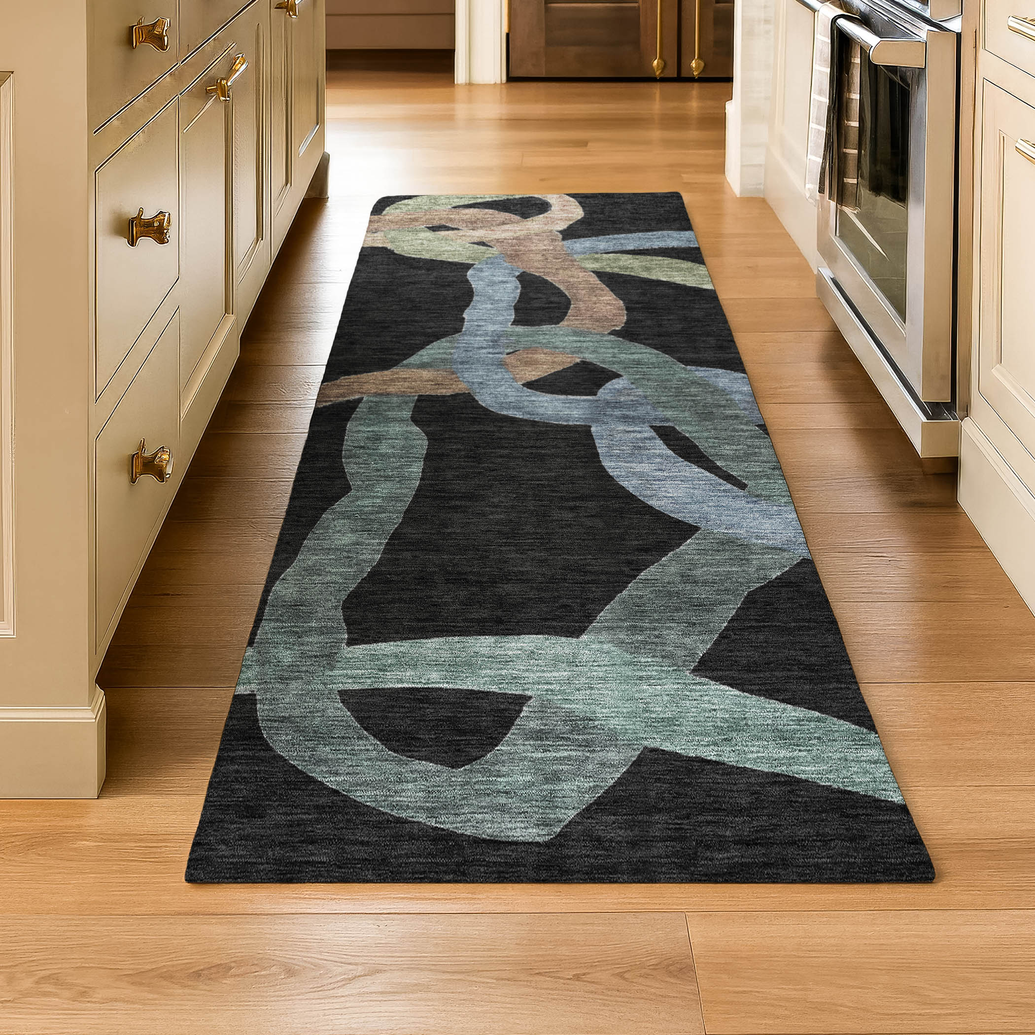 Queenstown Machine Washable Transitional Black Rug 2'3" x 7'6" #shape_Runner