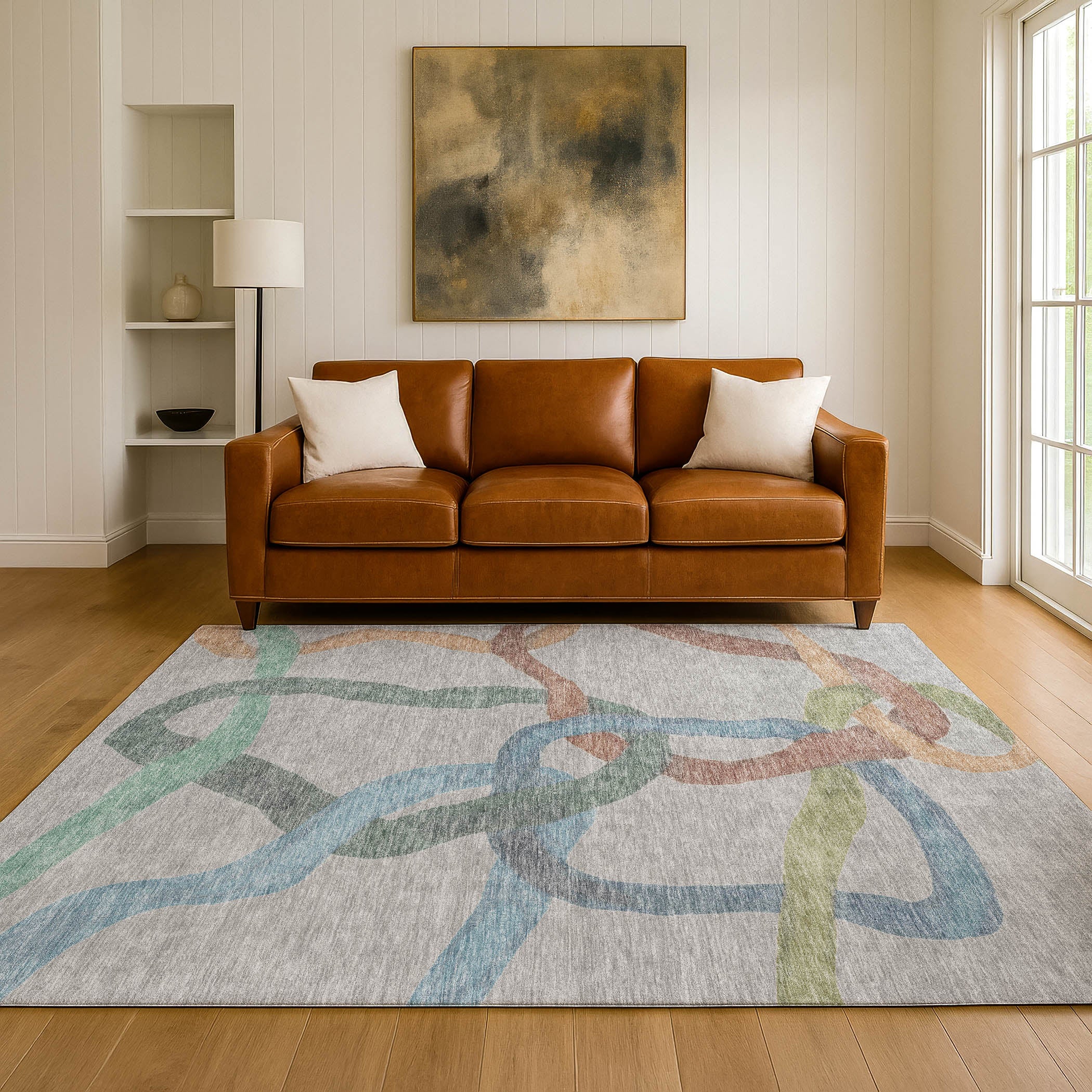 Queenstown Machine Washable Transitional Gray Rug 3' x 5' #shape_Rectangle