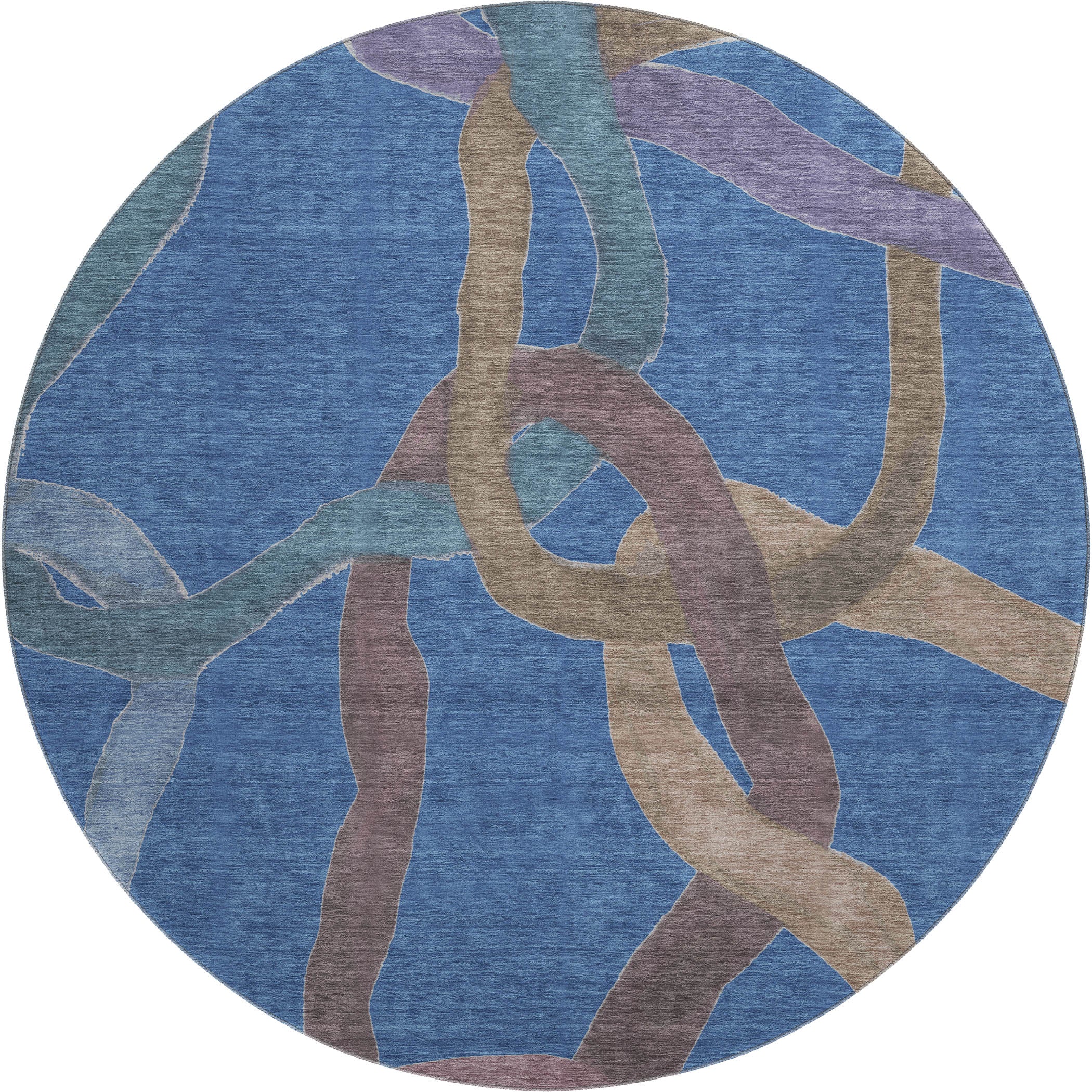 Queenstown Machine Washable Transitional Navy Blue Rug 8' x 8' #shape_Round