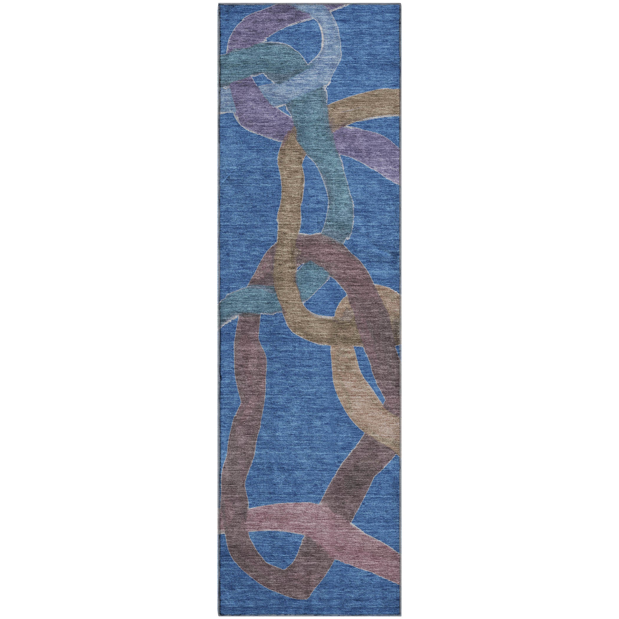 Queenstown Machine Washable Transitional Navy Blue Rug 2'3" x 7'6" #shape_Runner