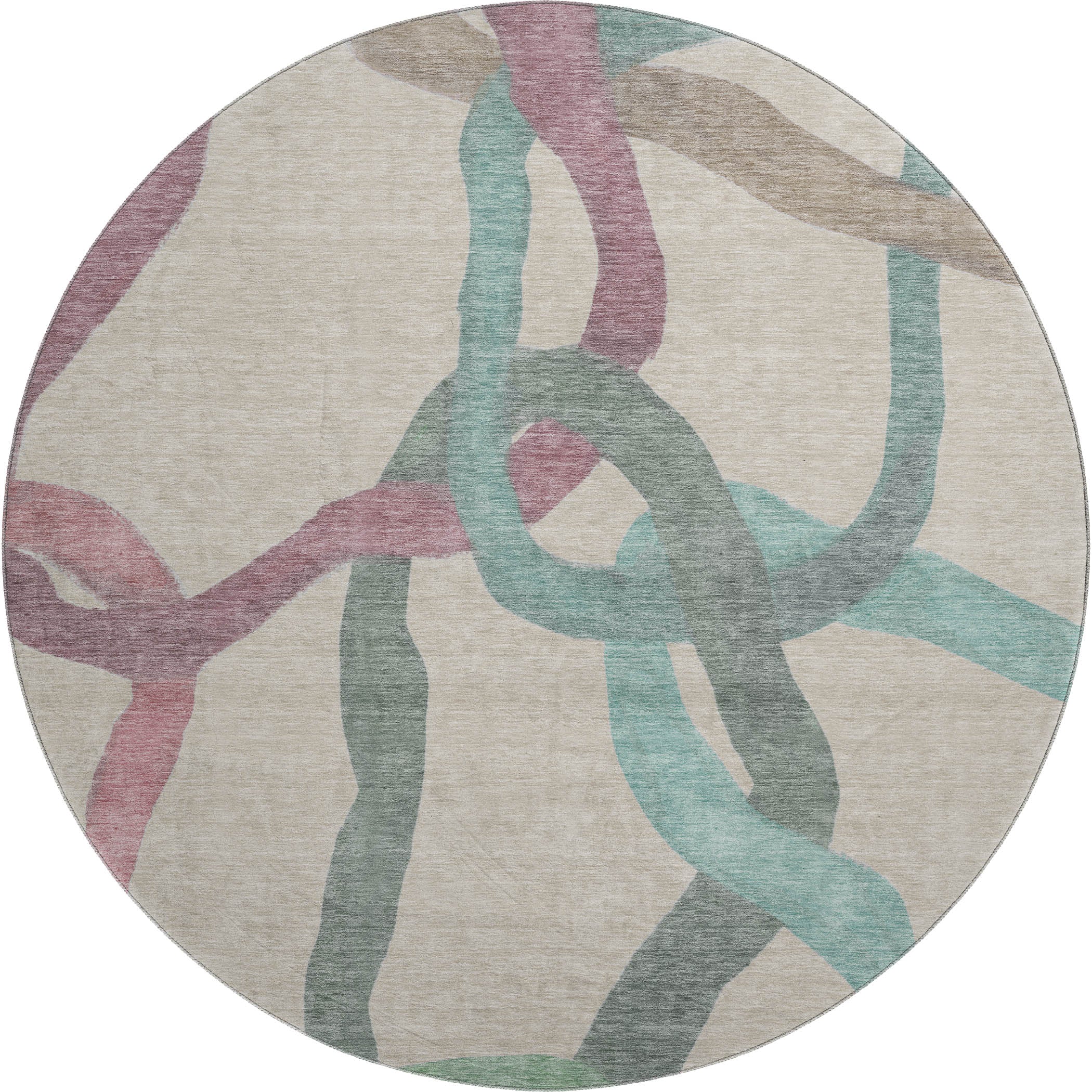 Queenstown Machine Washable Transitional Tan Brown Rug 8' x 8' #shape_Round