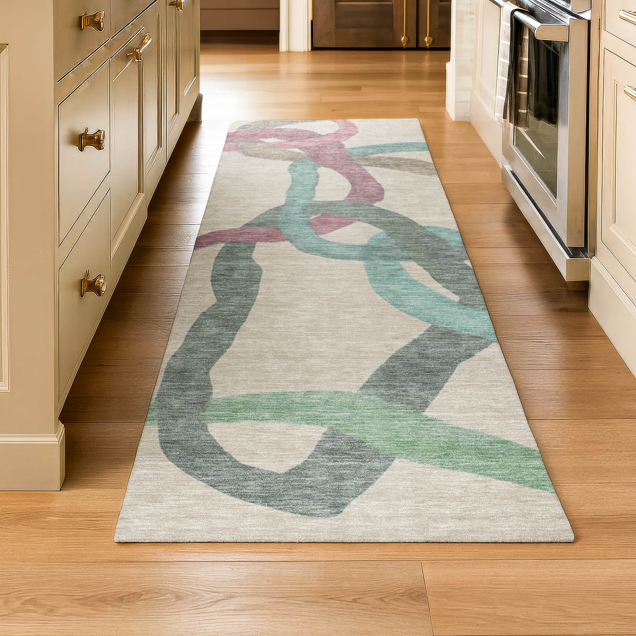 Queenstown Machine Washable Transitional Tan Brown Rug 2'3" x 7'6" #shape_Runner