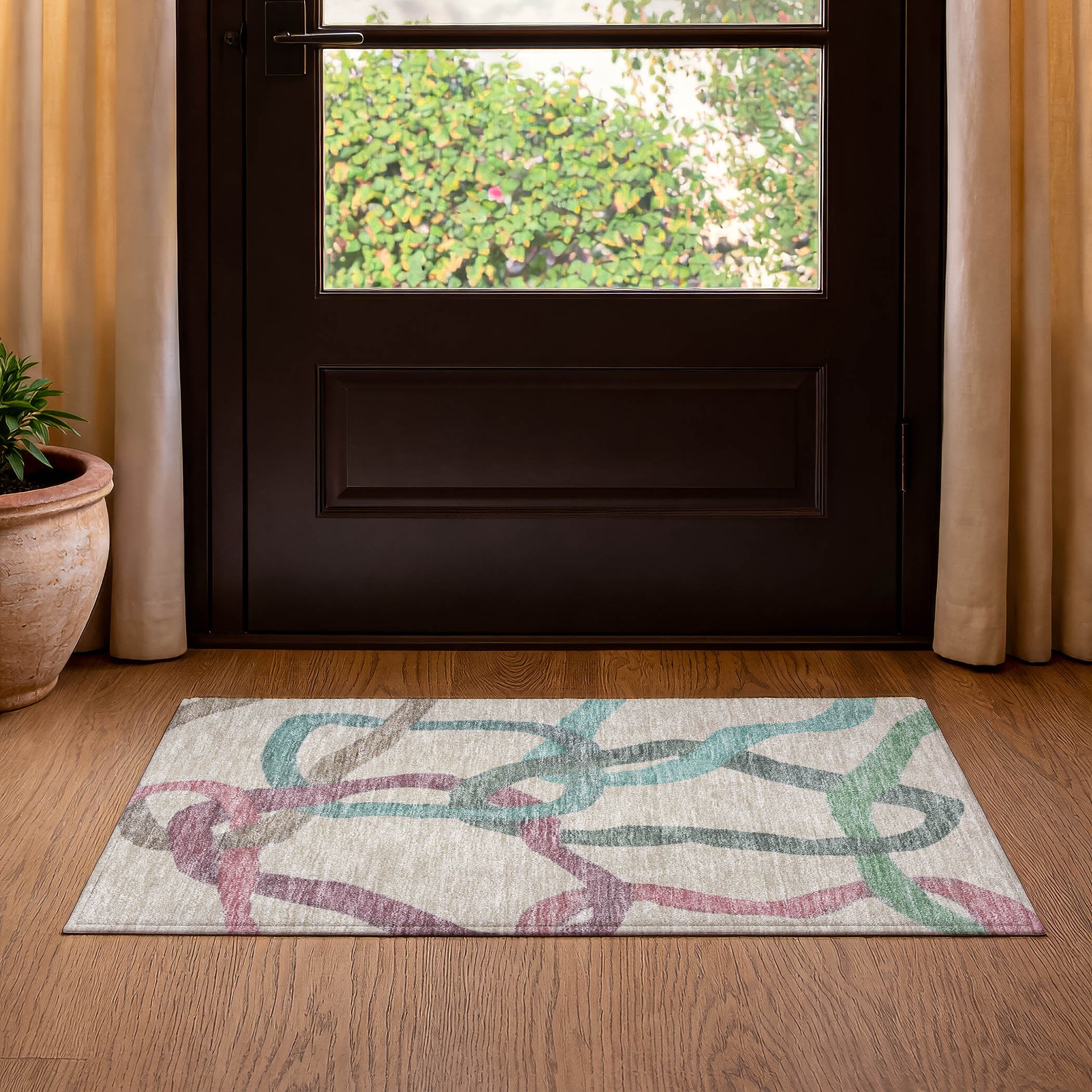 Queenstown Machine Washable Transitional Tan Brown Rug 1'8" x 2'6" #shape_Rectangle