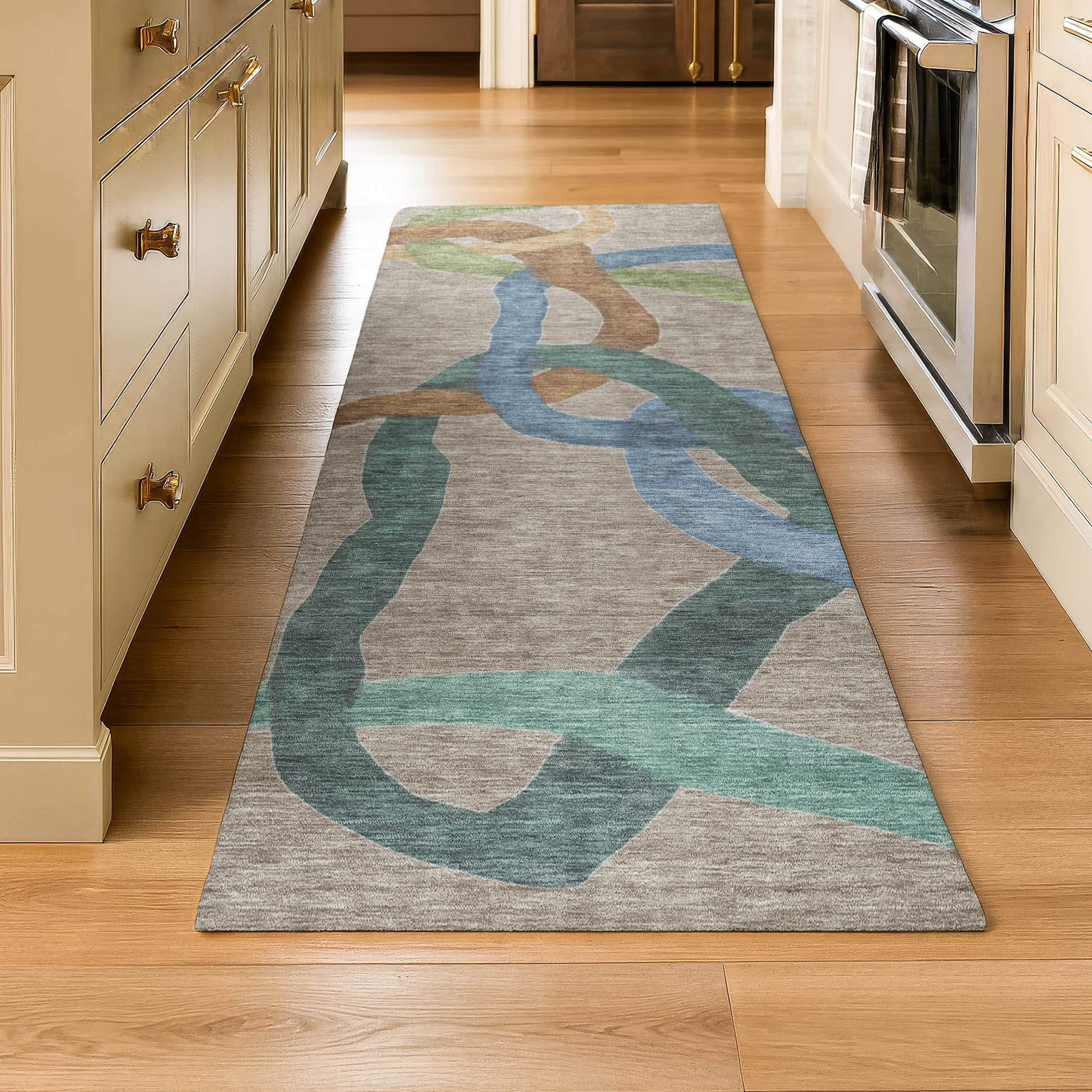 Queenstown Machine Washable Transitional Taupe Brown Rug 2'3" x 7'6" #shape_Runner