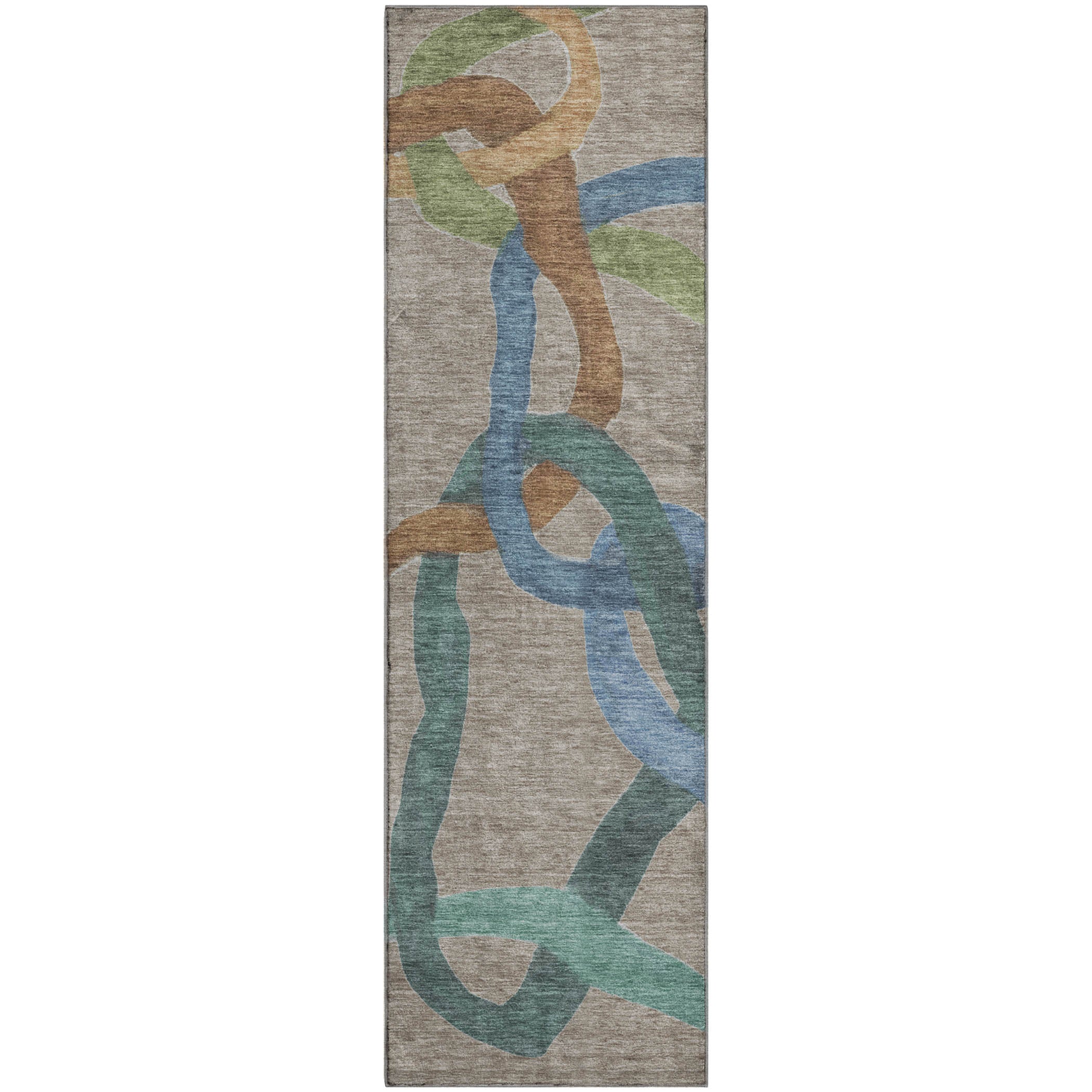 Queenstown Machine Washable Transitional Taupe Brown Rug 2'3" x 7'6" #shape_Runner