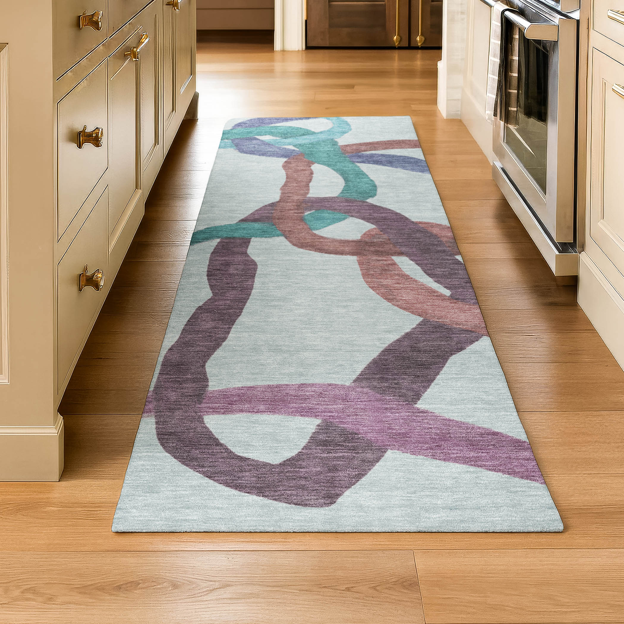 Queenstown Machine Washable Transitional Teal Rug 2'3" x 7'6" #shape_Runner