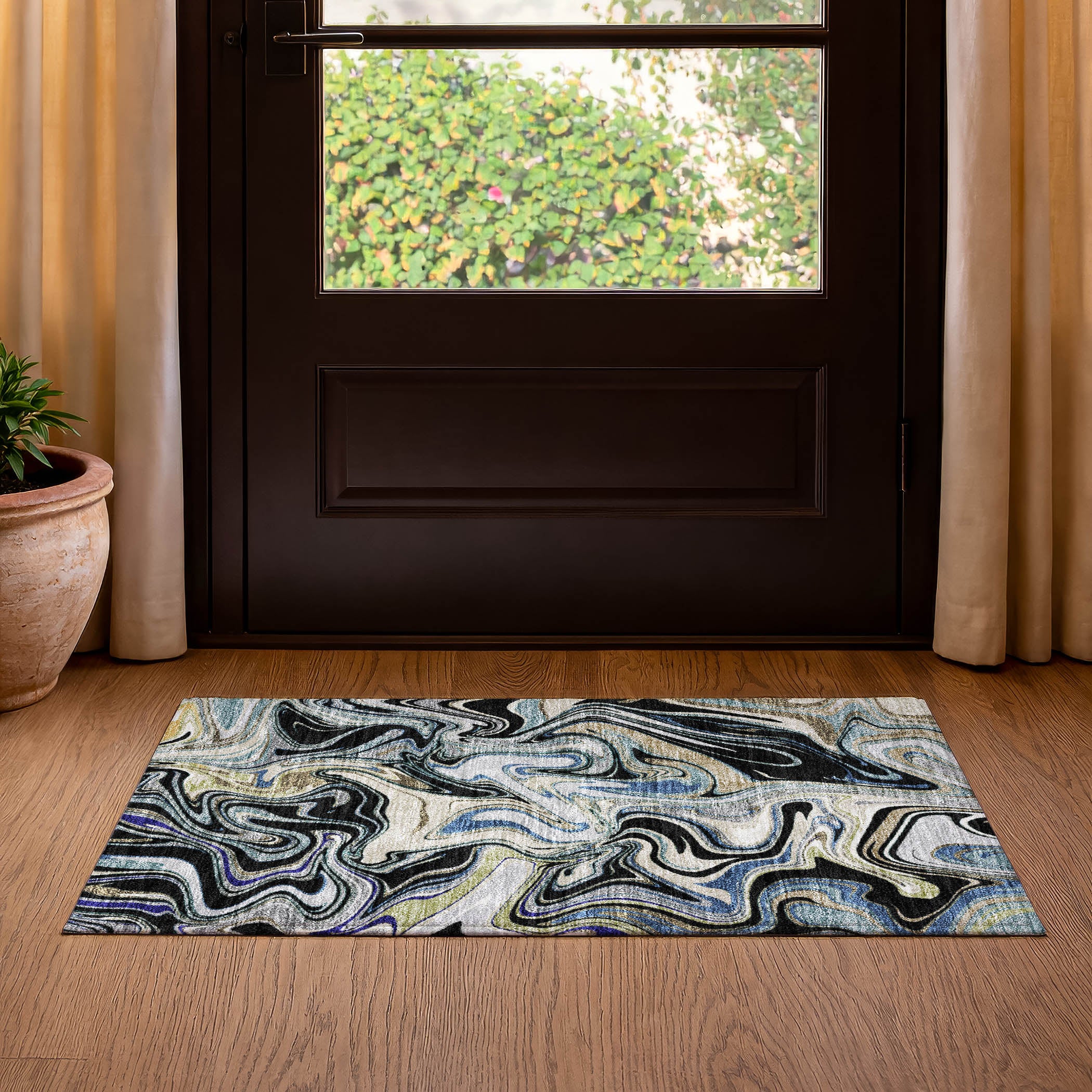 Budapest Machine Washable Transitional Black Rug 1'8" x 2'6" #shape_Rectangle
