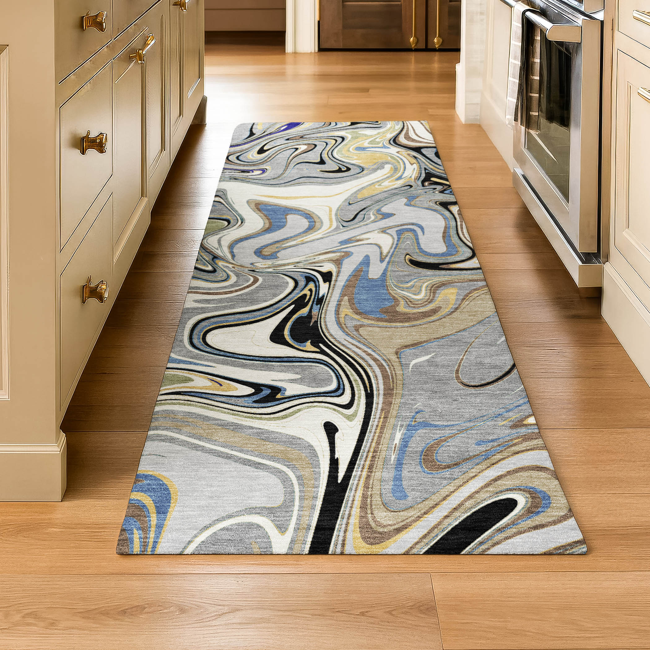 Budapest Machine Washable Transitional Gray Rug 2'3" x 7'6" #shape_Runner
