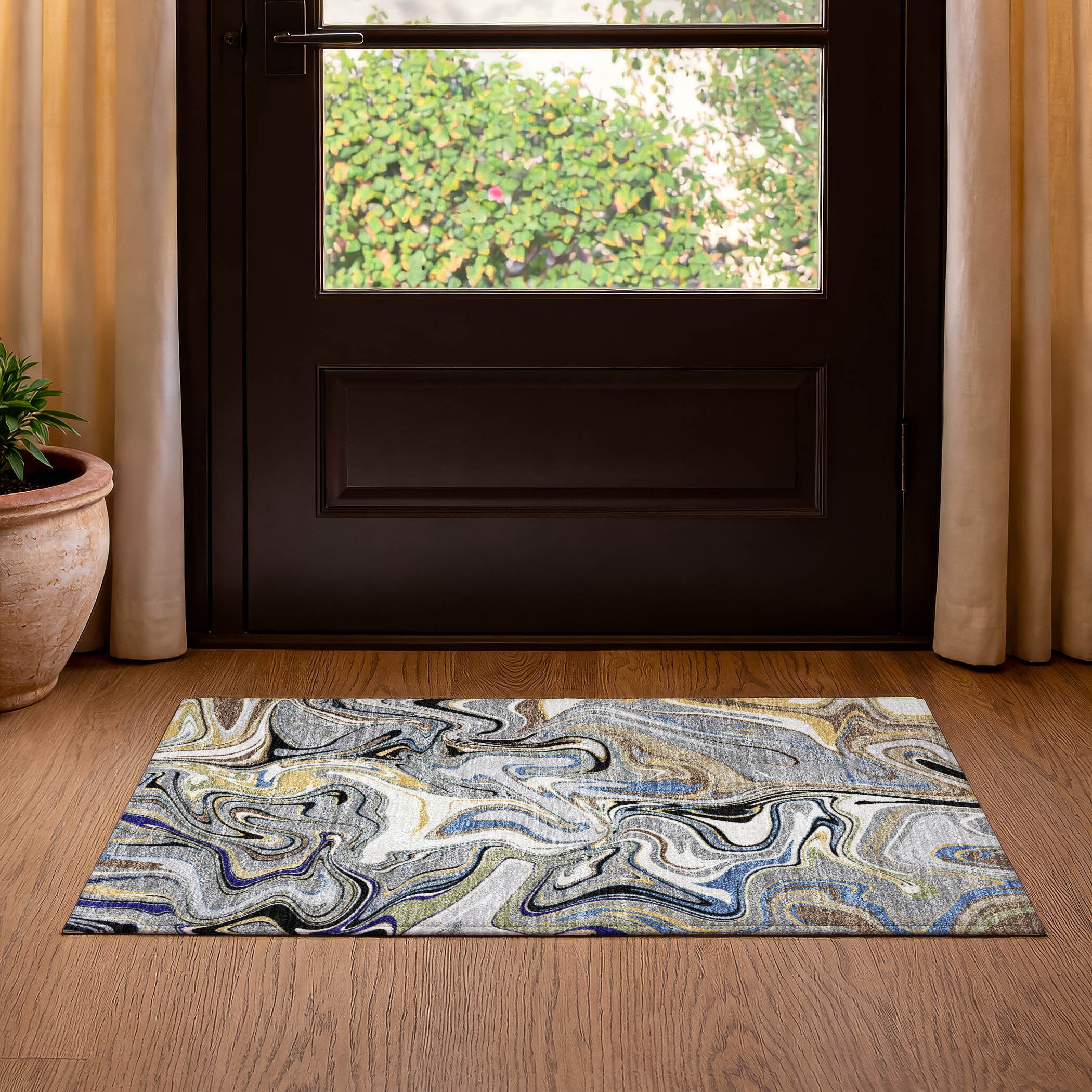 Budapest Machine Washable Transitional Gray Rug 1'8" x 2'6" #shape_Rectangle