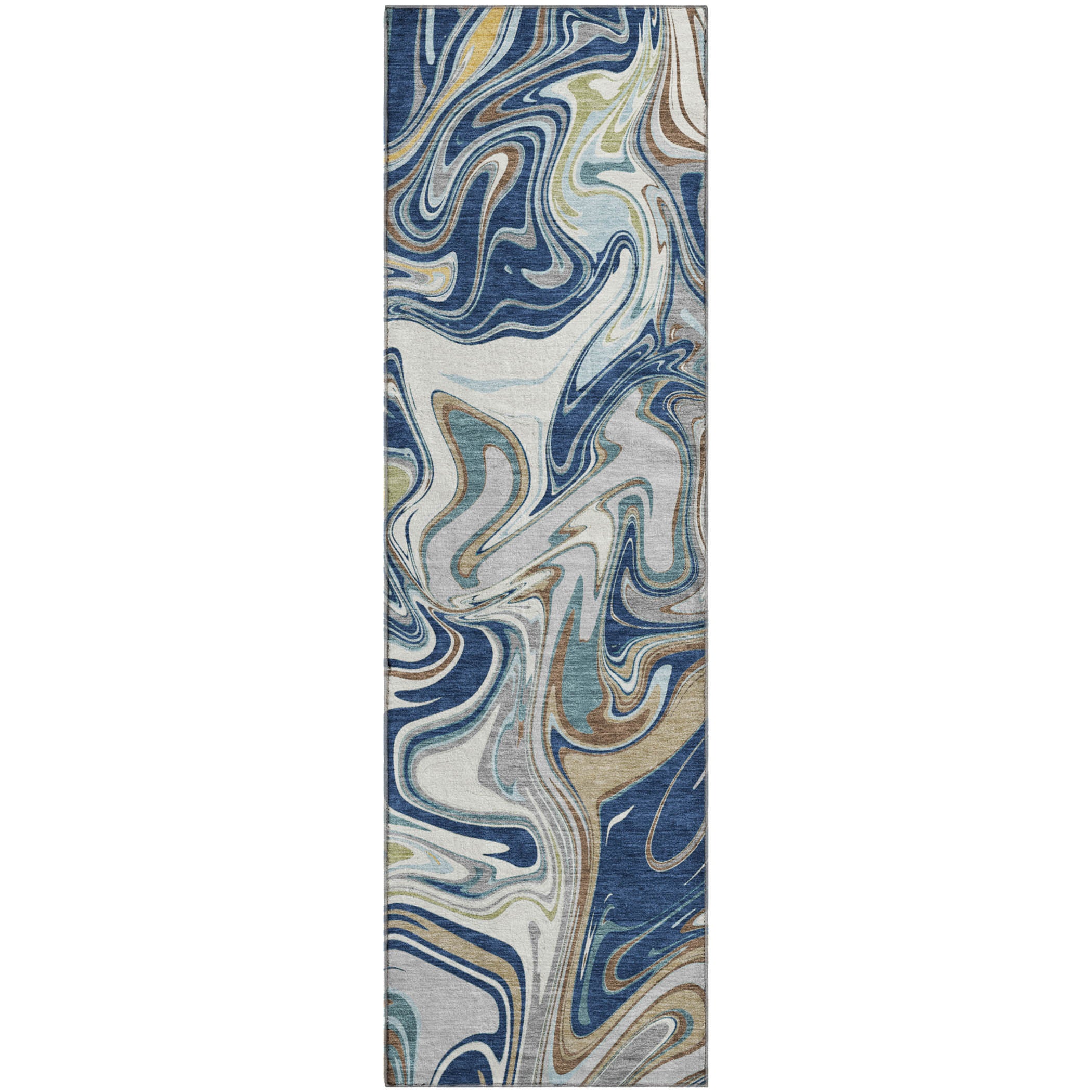 Budapest Machine Washable Transitional Navy Blue Rug 2'3" x 7'6" #shape_Runner