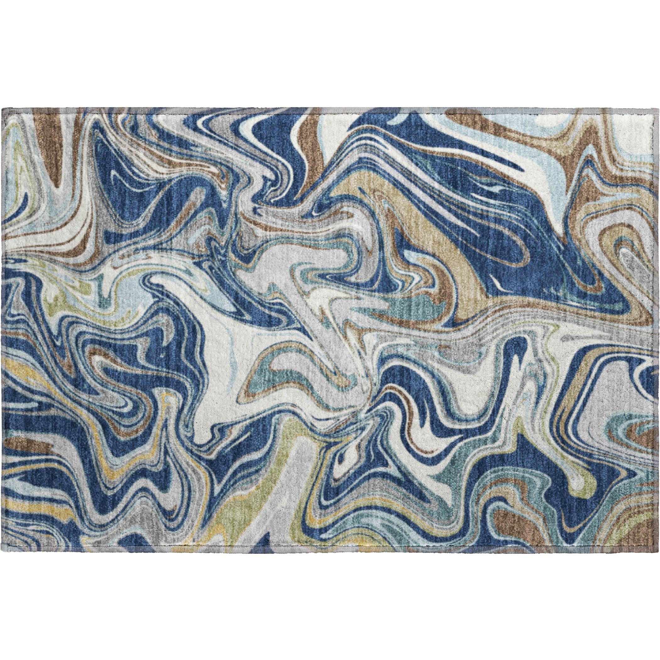 Budapest Machine Washable Transitional Navy Blue Rug 1'8" x 2'6" #shape_Rectangle