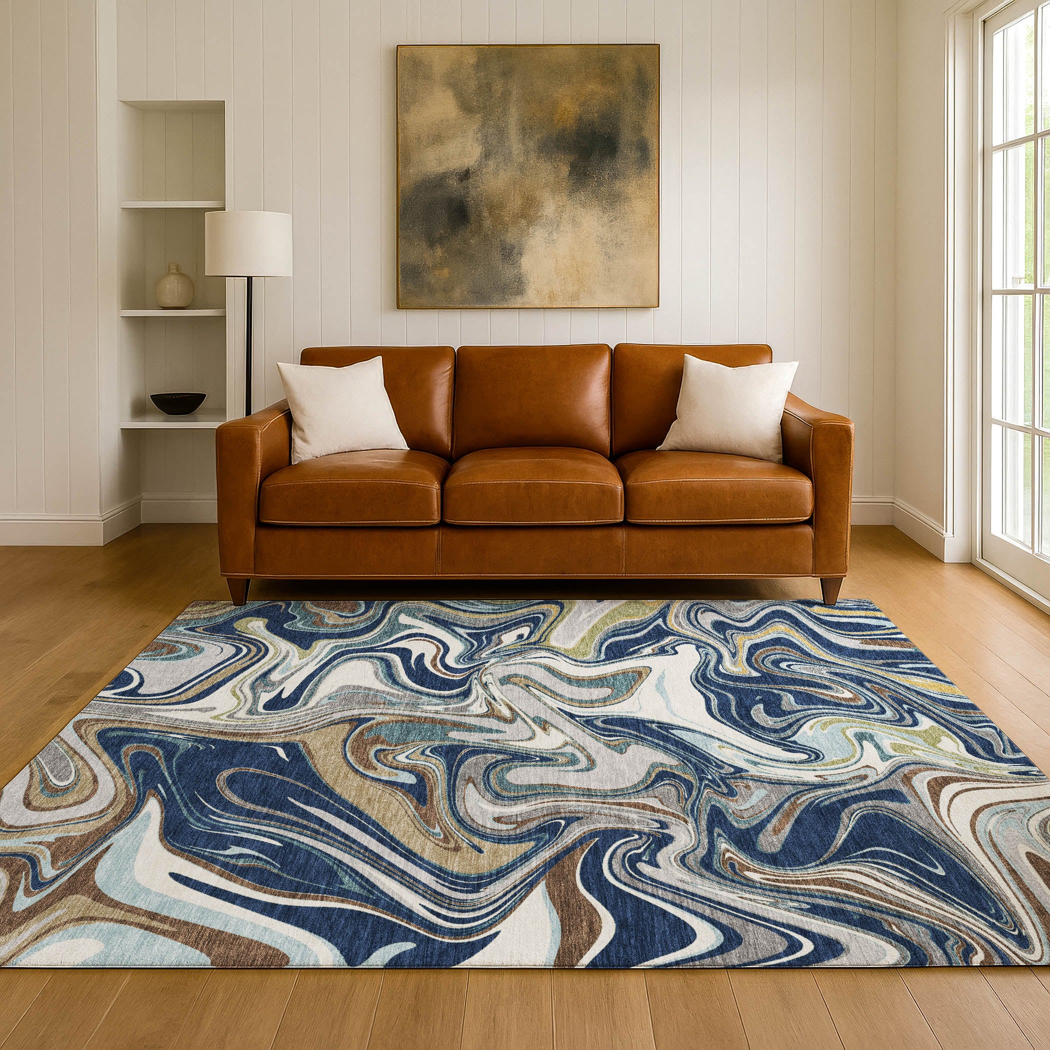 Budapest Machine Washable Transitional Navy Blue Rug 3' x 5' #shape_Rectangle