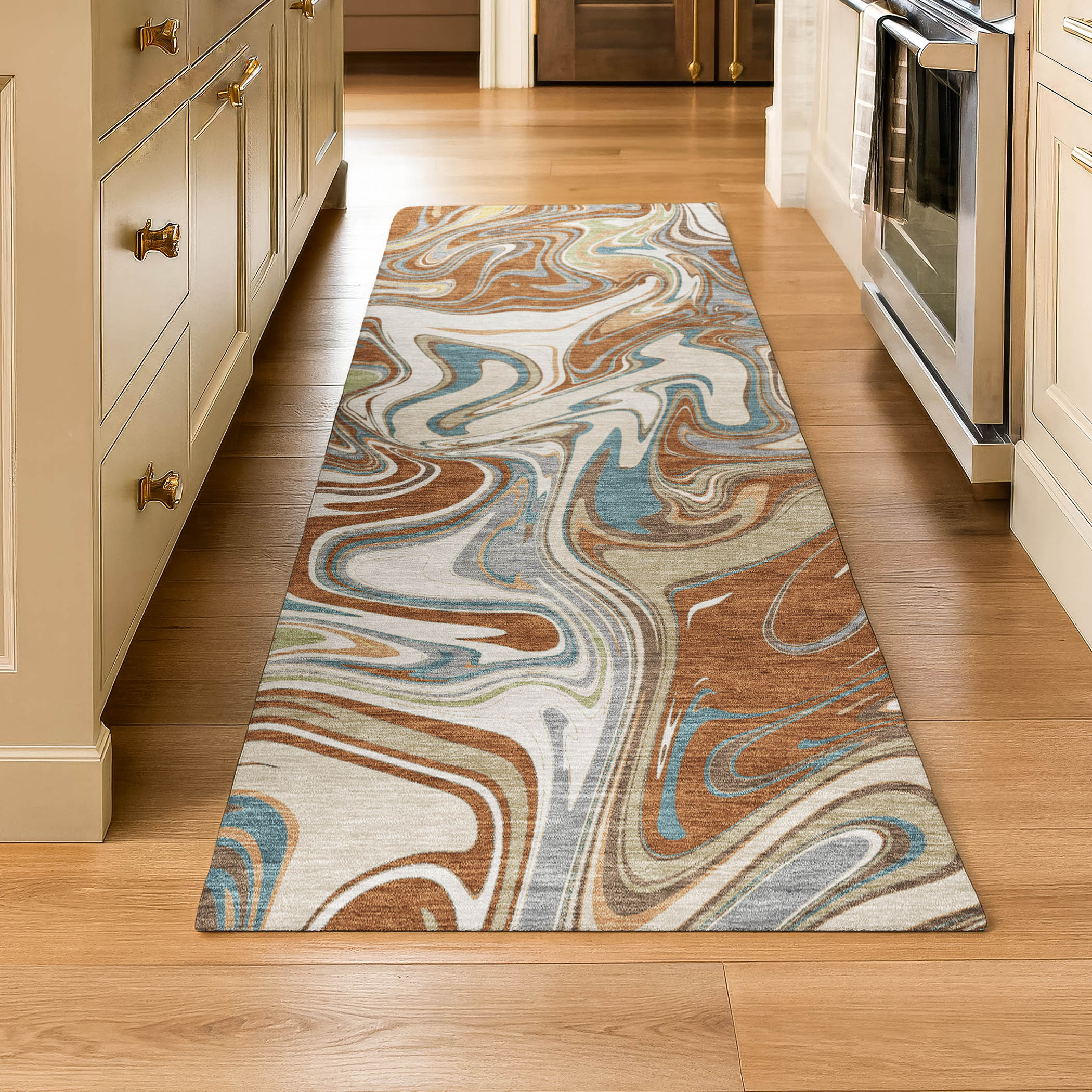 Budapest Machine Washable Transitional Paprika Orange Rug 2'3" x 7'6" #shape_Runner