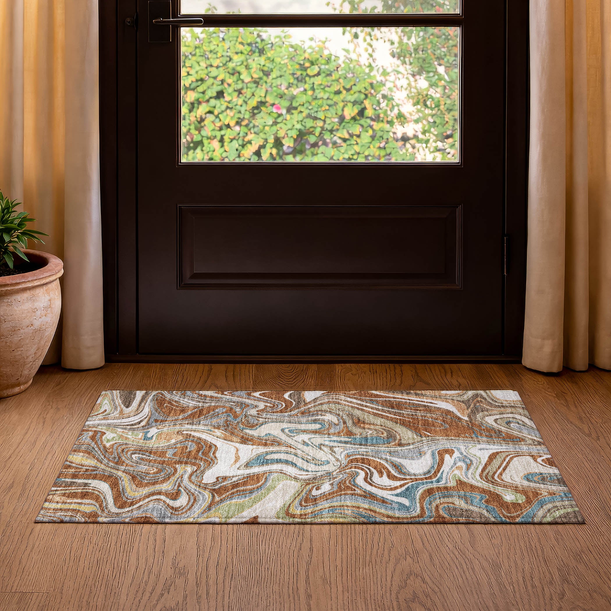 Budapest Machine Washable Transitional Paprika Orange Rug 1'8" x 2'6" #shape_Rectangle