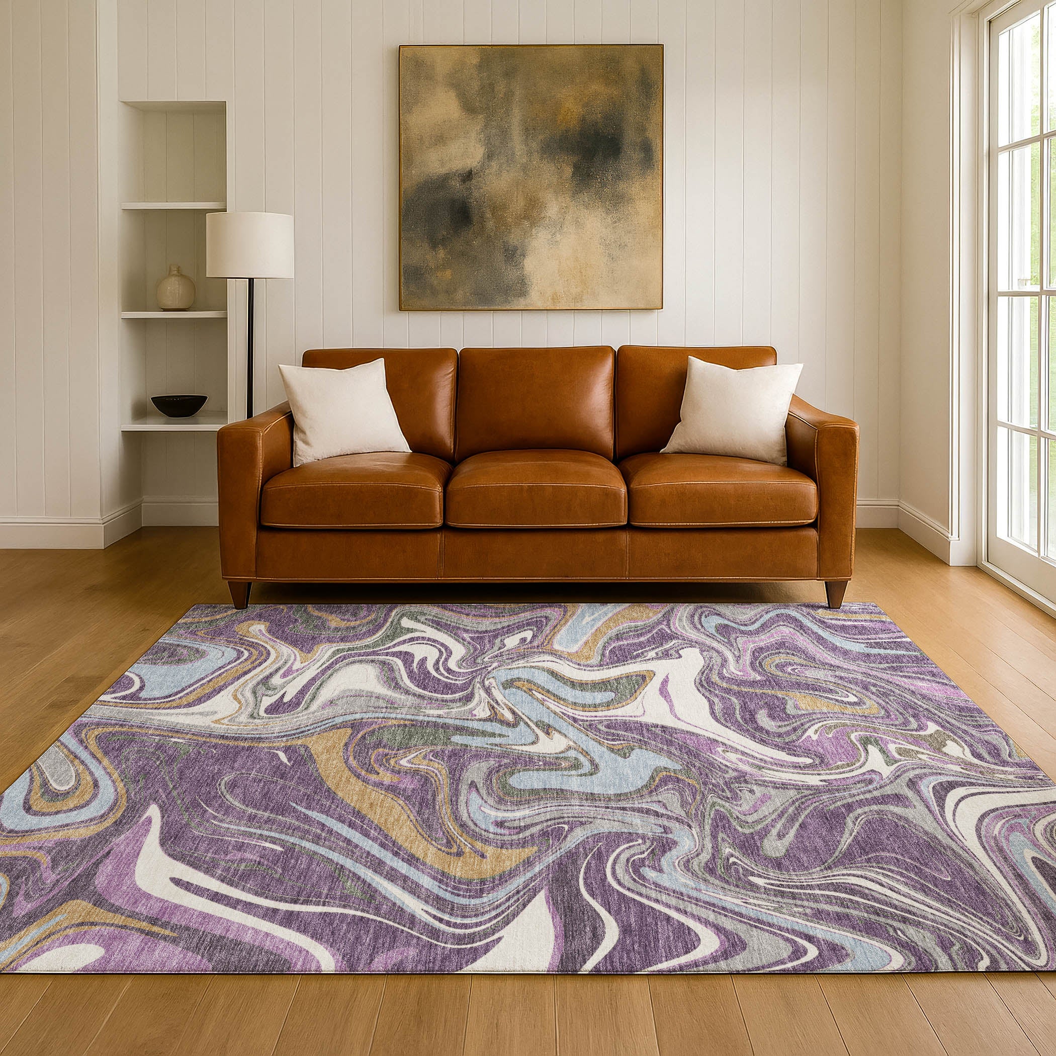 Budapest Machine Washable Transitional Purple Rug 3' x 5' #shape_Rectangle