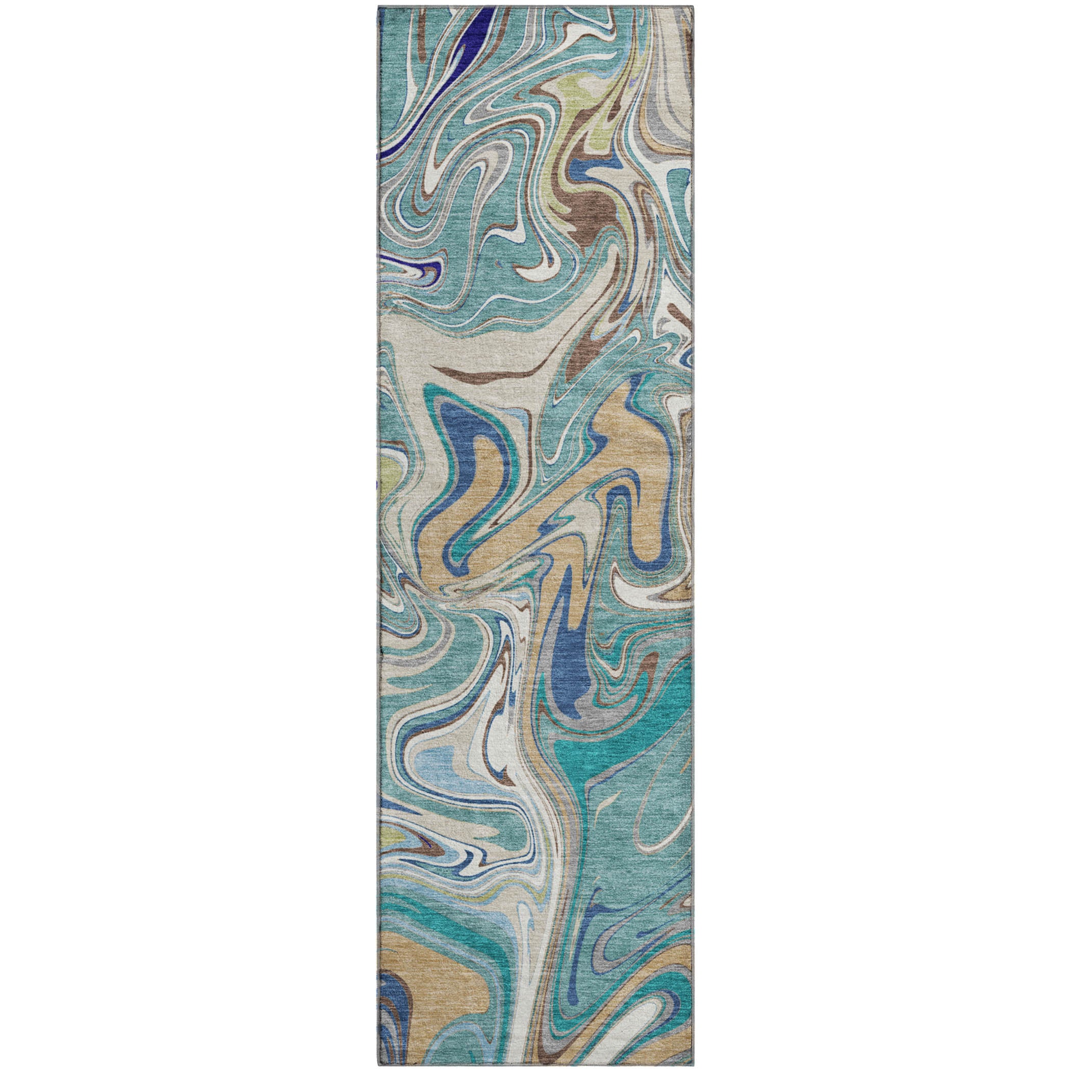 Budapest Machine Washable Transitional Teal Rug 2'3" x 7'6" #shape_Runner