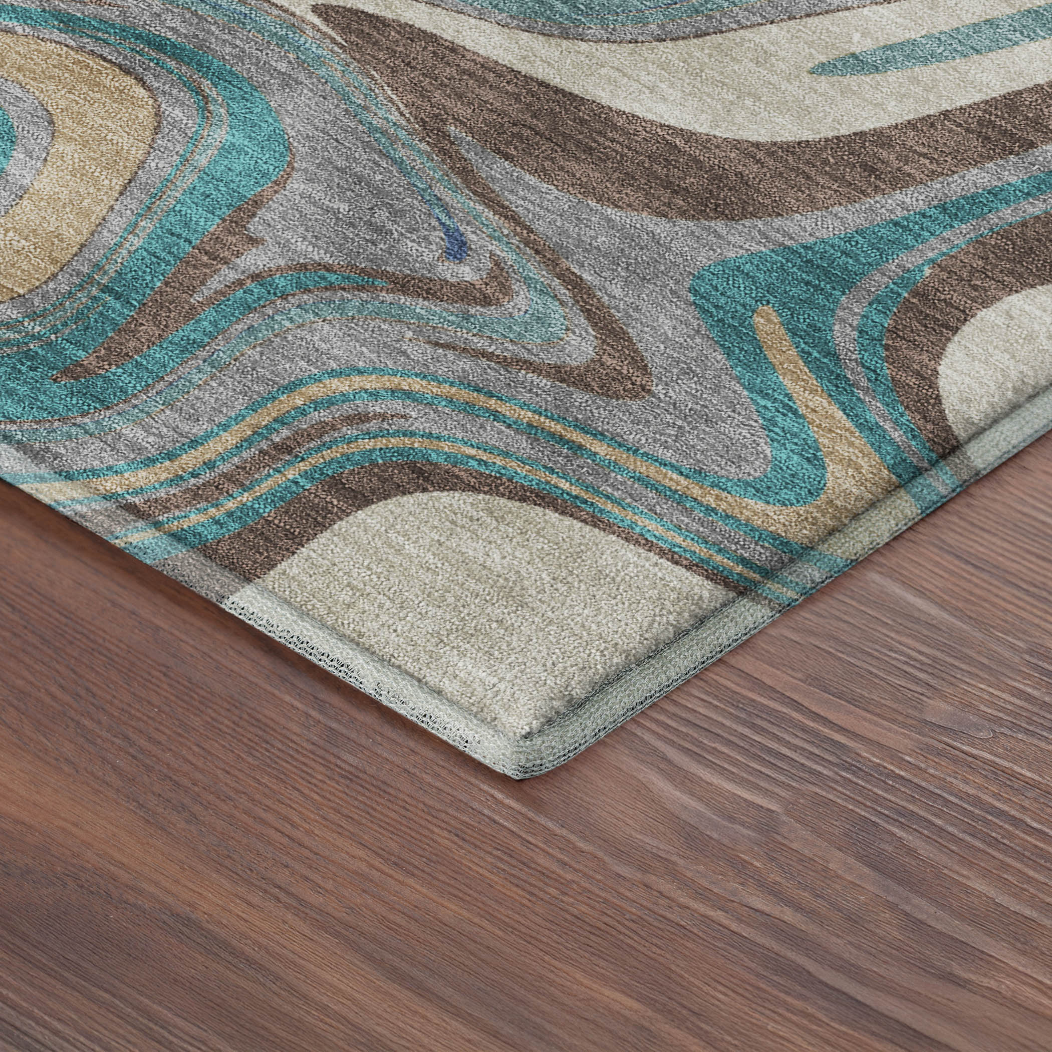 Budapest Machine Washable Transitional Teal Rug 1'8" x 2'6" #shape_Rectangle