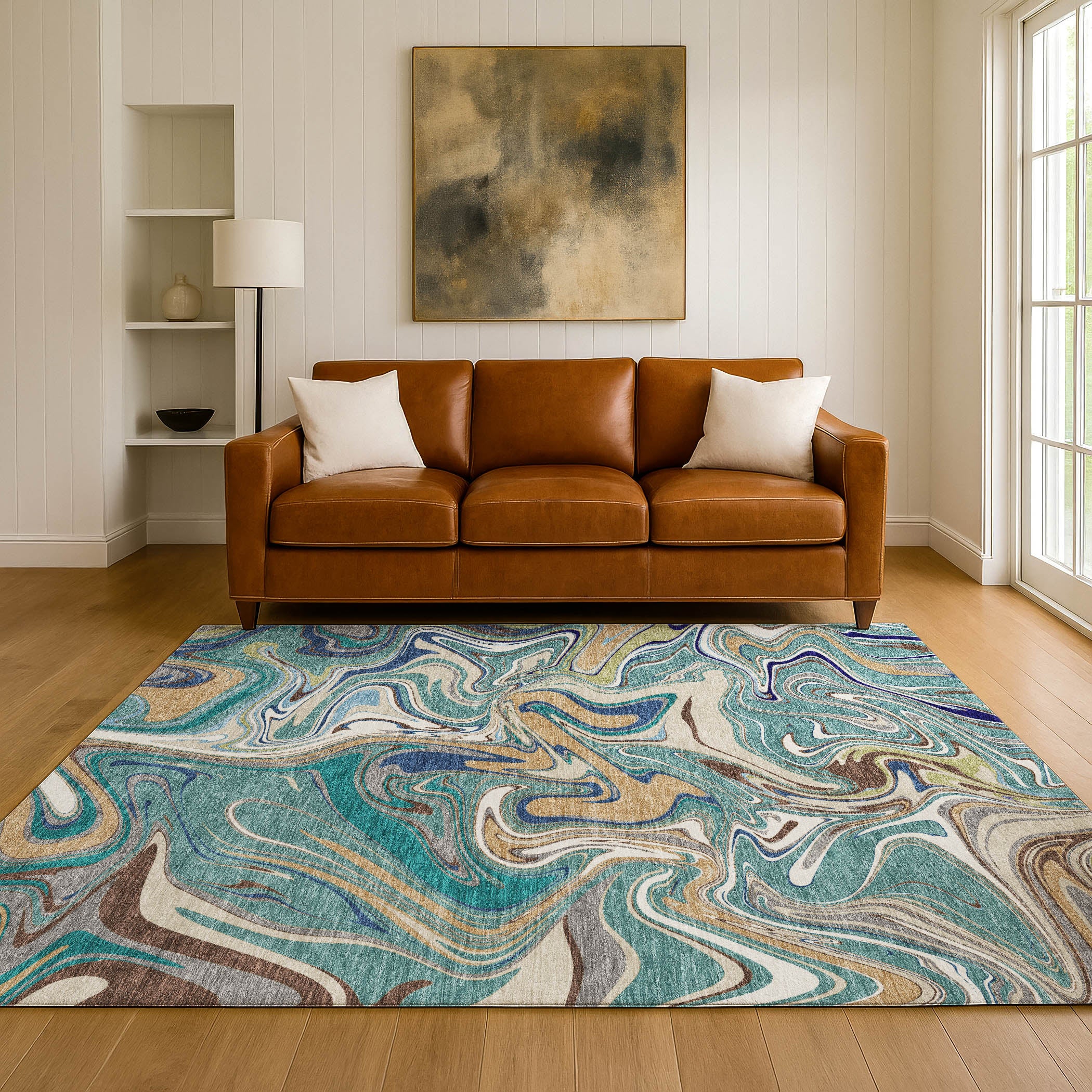 Budapest Machine Washable Transitional Teal Rug 3' x 5' #shape_Rectangle
