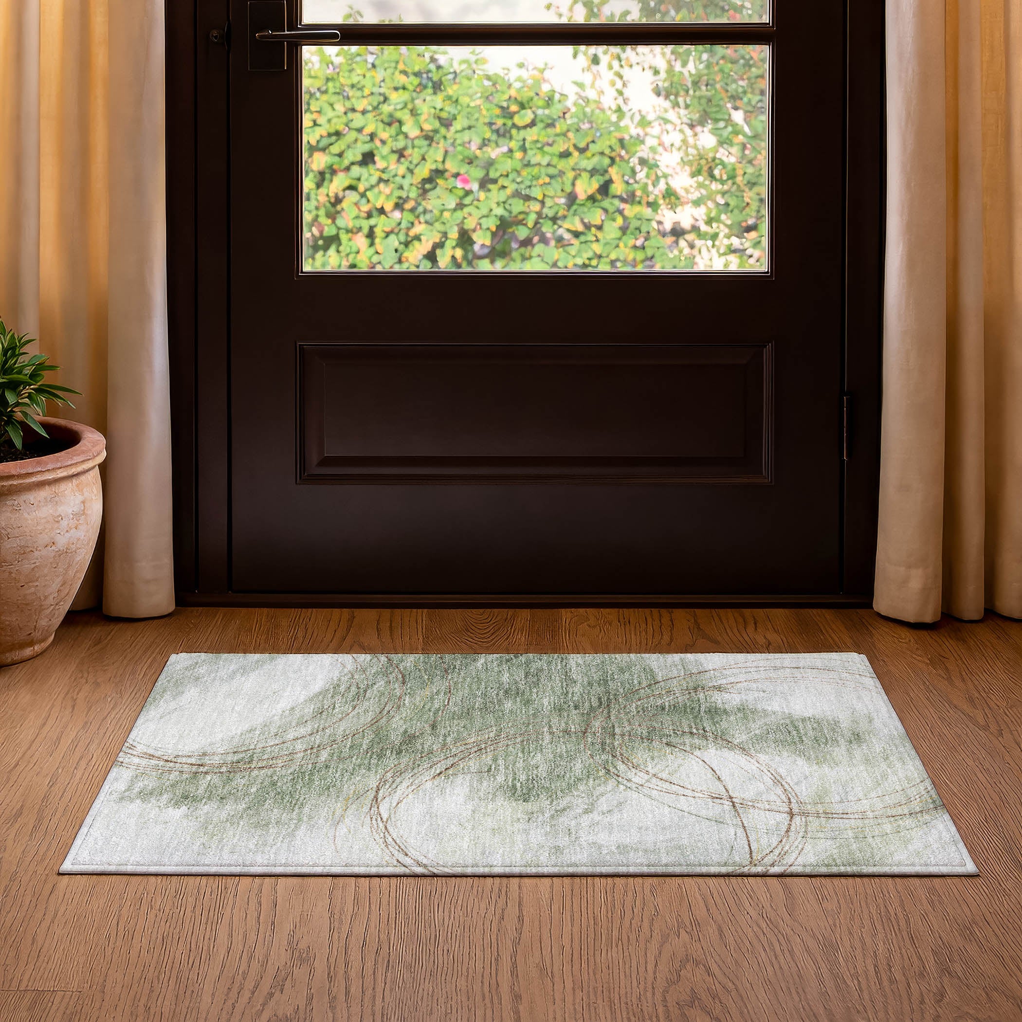 Istanbul Machine Washable Transitional Aloe Green Rug 1'8" x 2'6" #shape_Rectangle