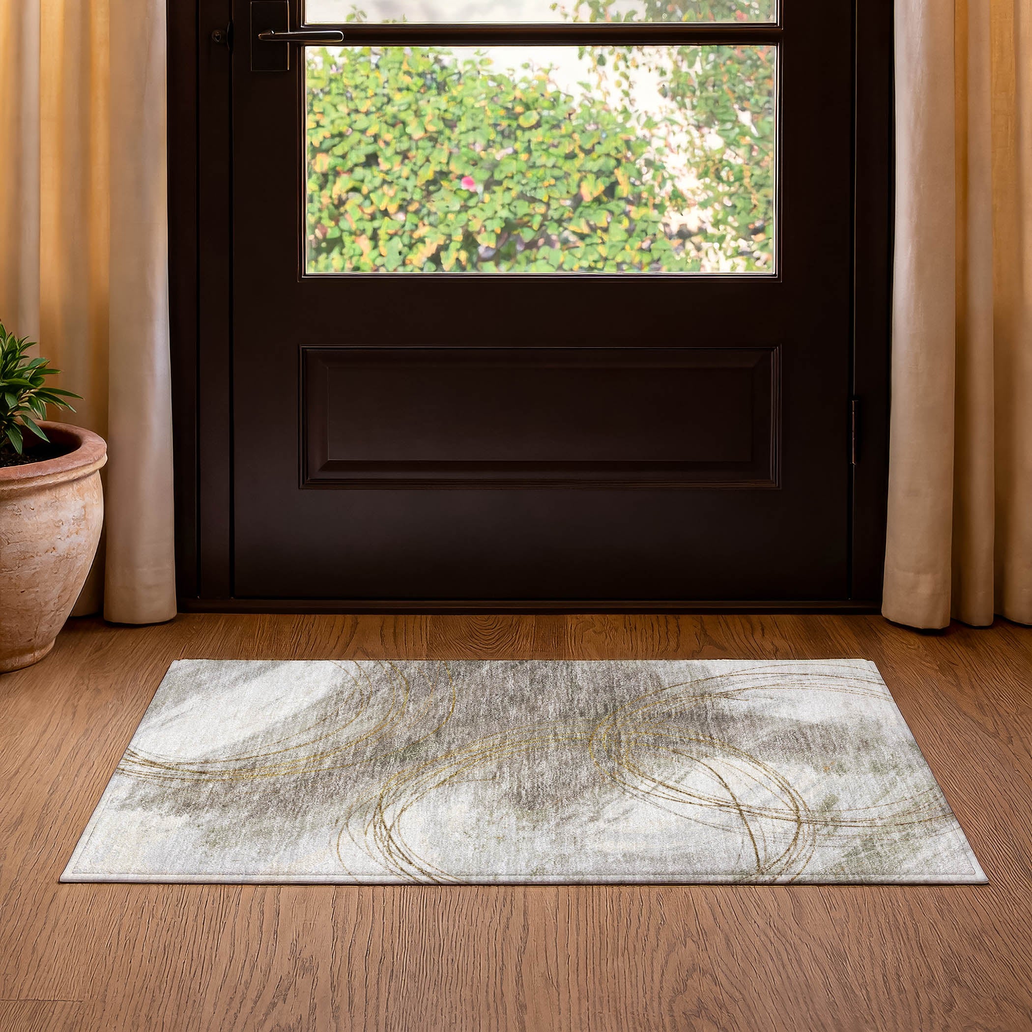 Istanbul Machine Washable Transitional Khaki Brown Rug 1'8" x 2'6" #shape_Rectangle
