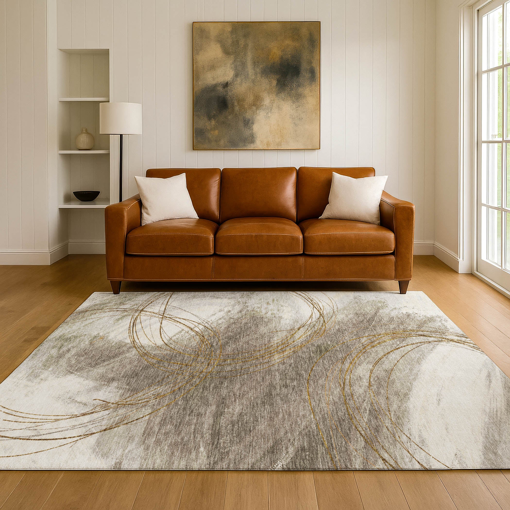 Istanbul Machine Washable Transitional Khaki Brown Rug 3' x 5' #shape_Rectangle