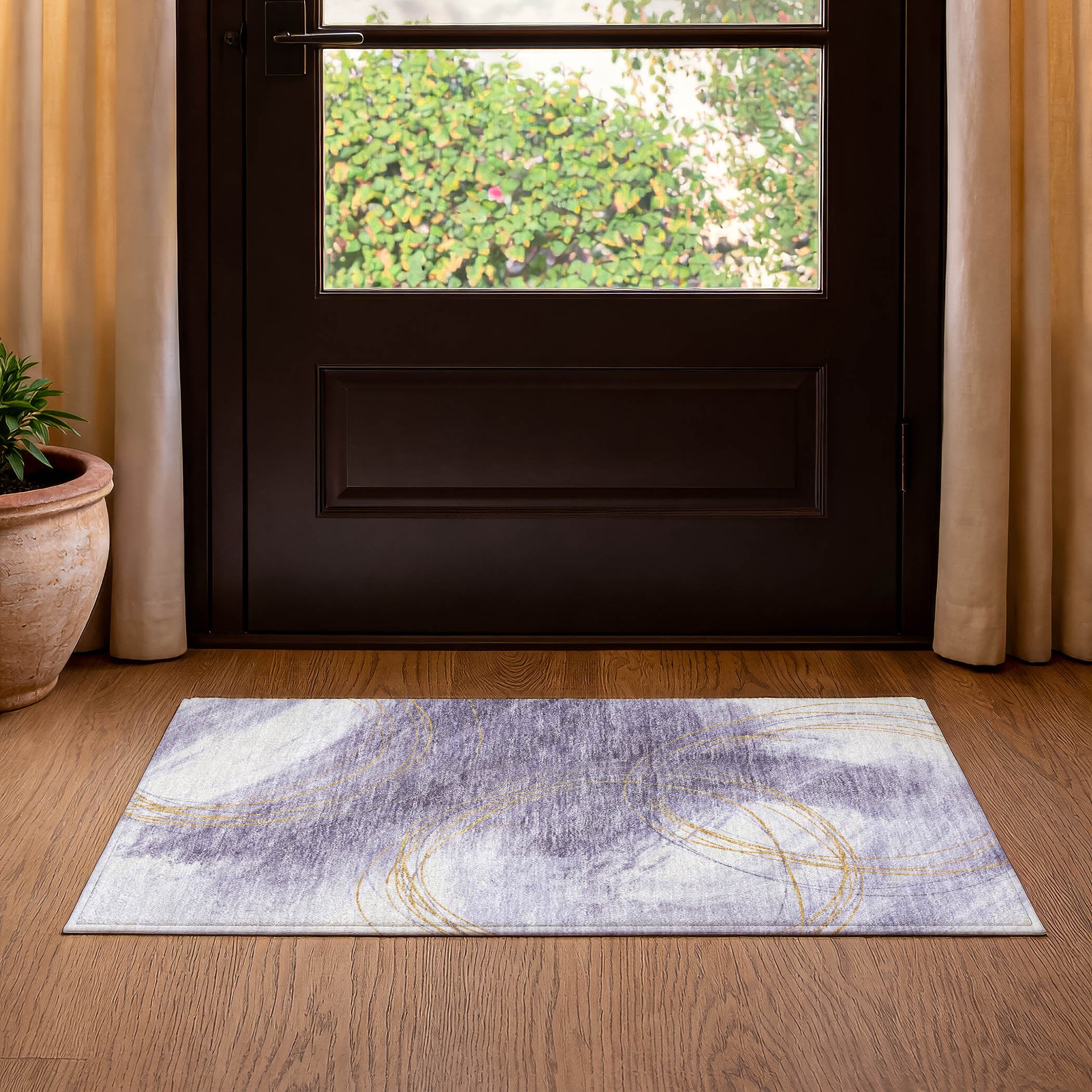 Istanbul Machine Washable Transitional Purple Rug 1'8" x 2'6" #shape_Rectangle