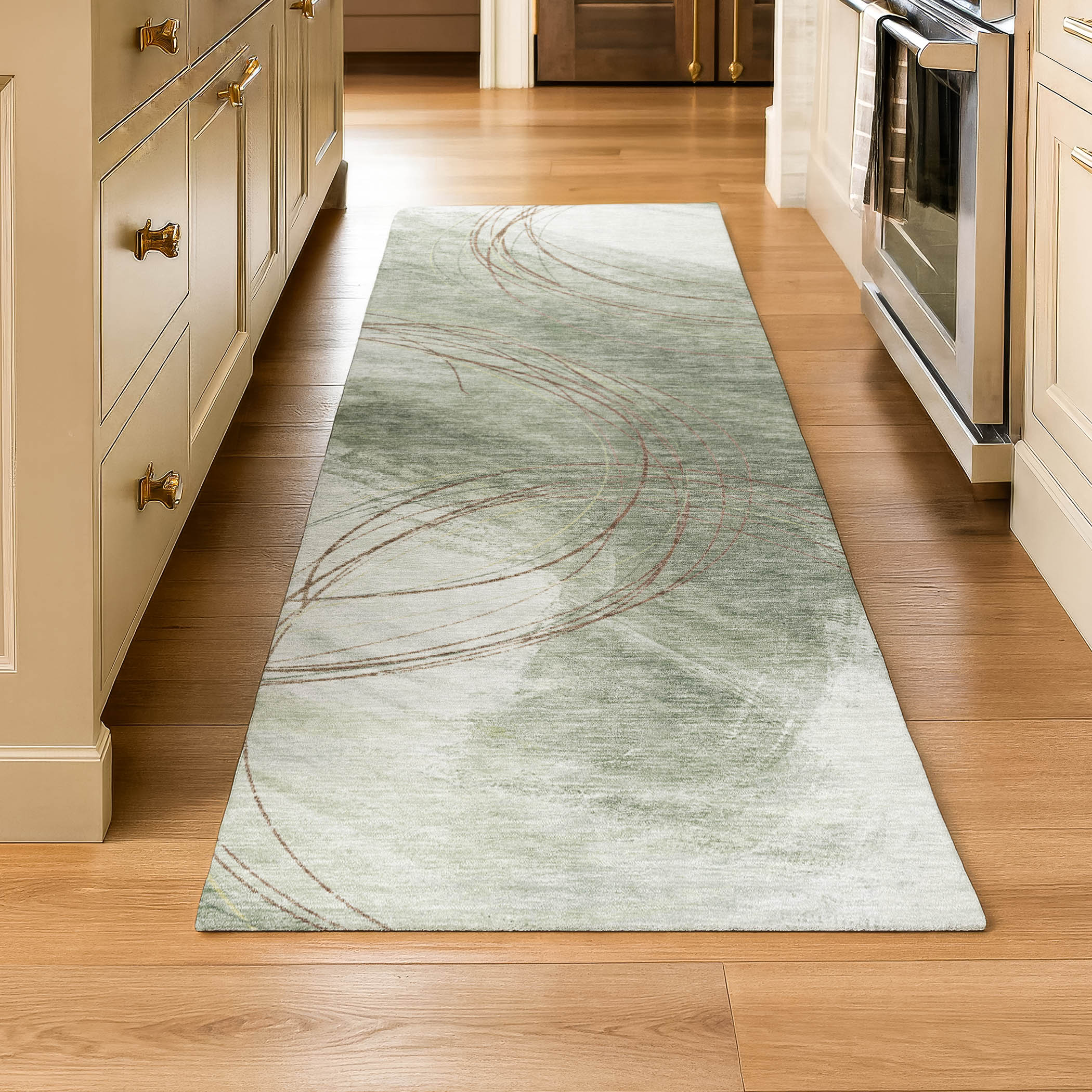 Istanbul Machine Washable Transitional Sage Green Rug 2'3" x 7'6" #shape_Runner