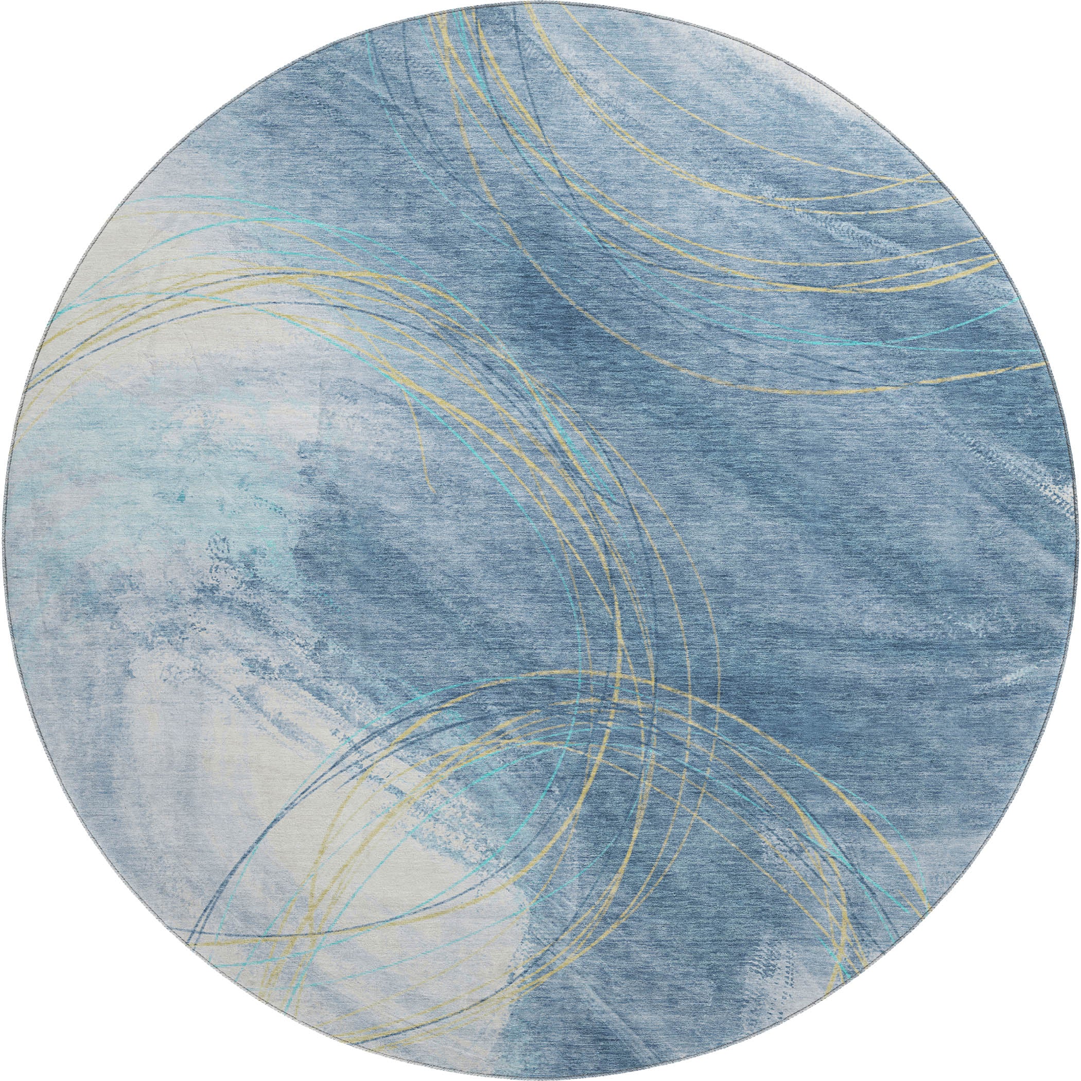 Istanbul Machine Washable Transitional Sky Blue Rug 8' x 8' #shape_Round