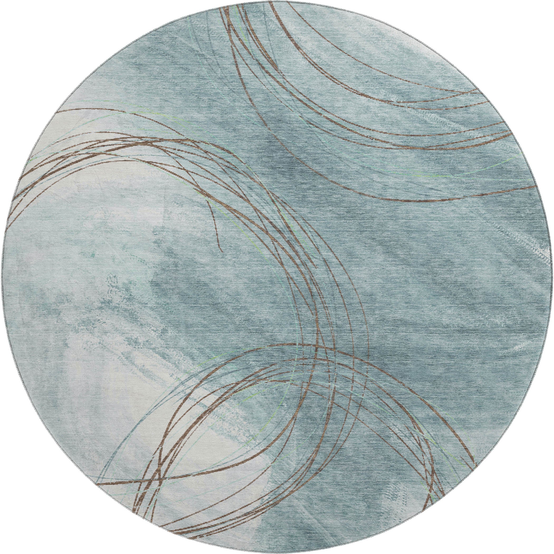 Istanbul Machine Washable Transitional Teal Rug 8' x 8' #shape_Round