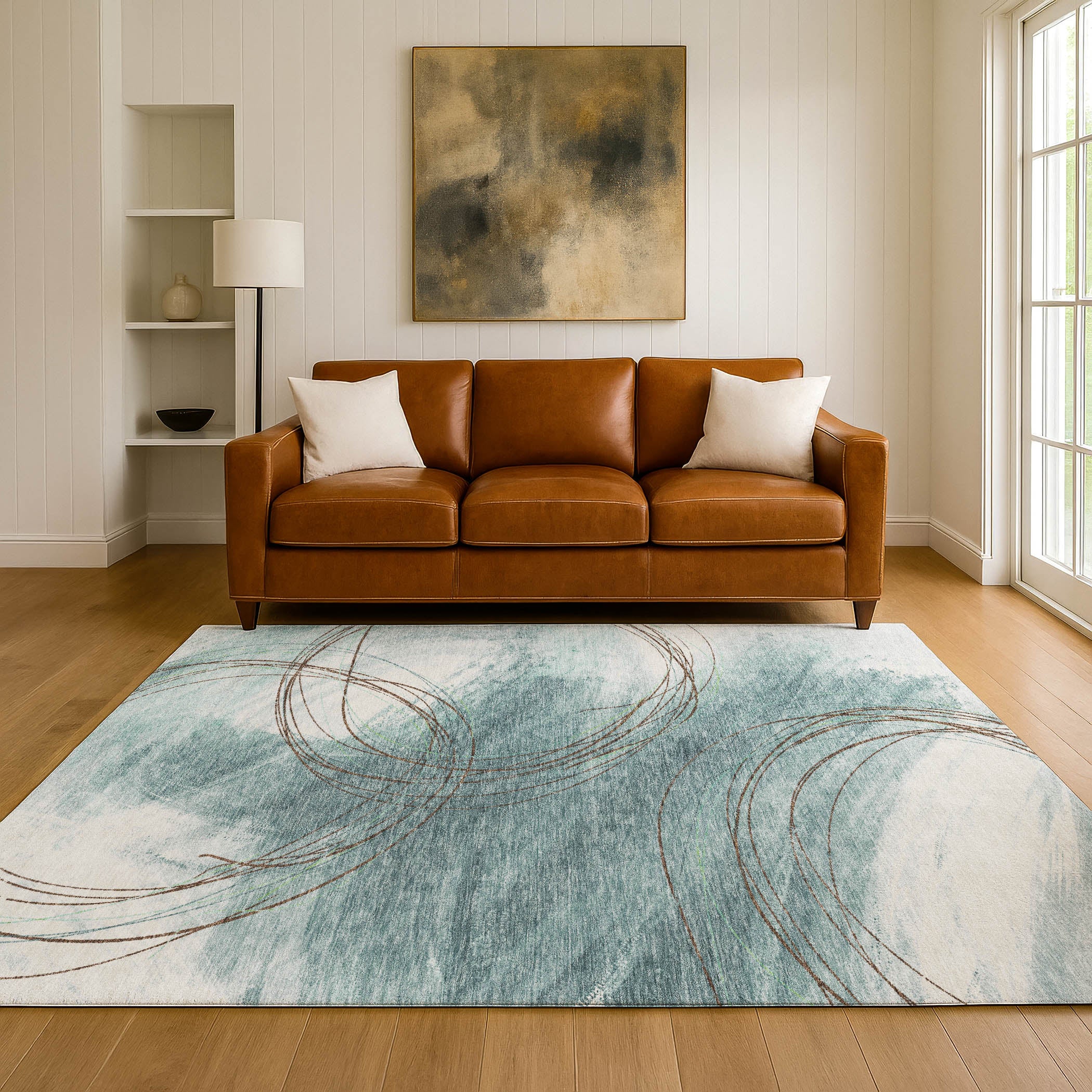 Istanbul Machine Washable Transitional Teal Rug 3' x 5' #shape_Rectangle