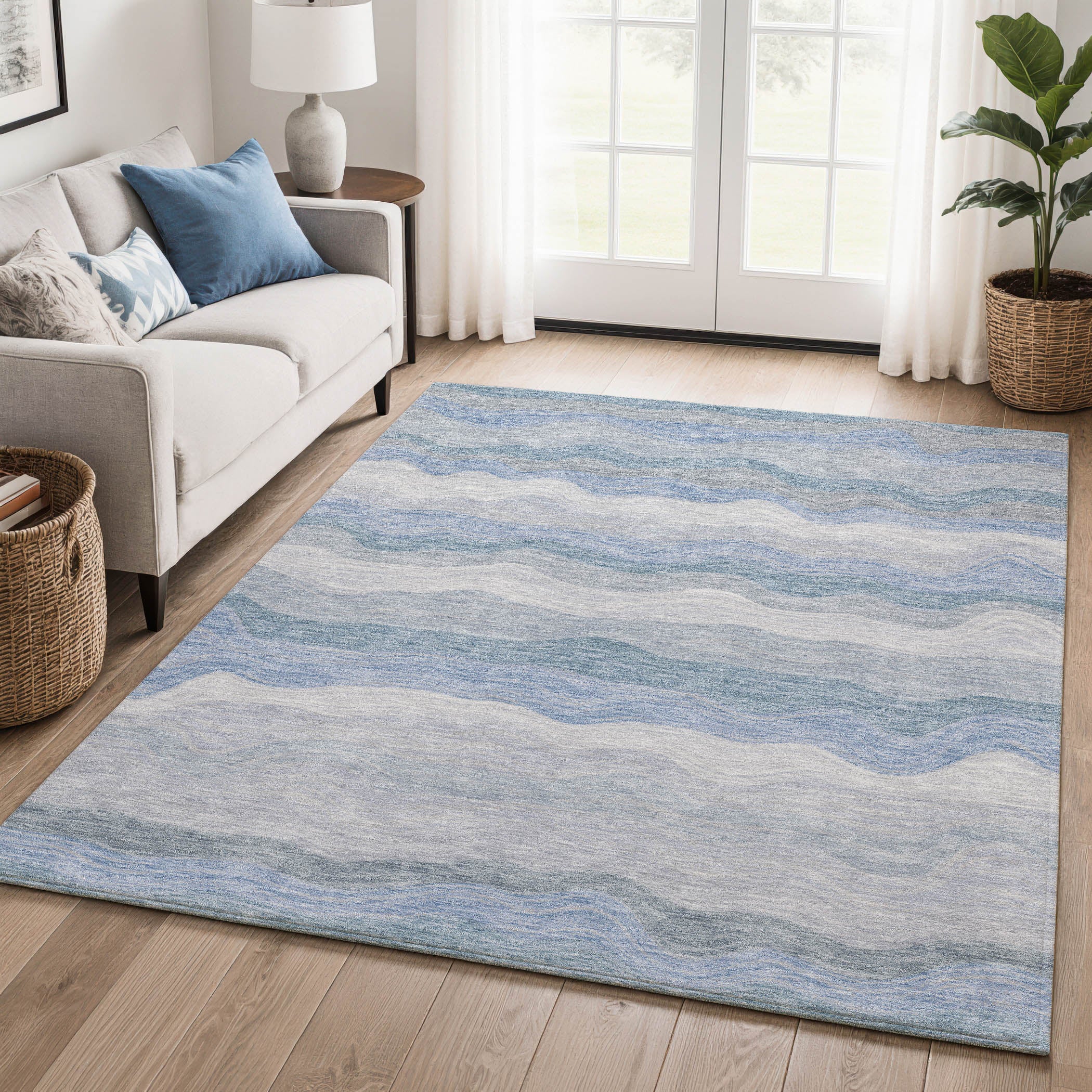 Sintra Machine Washable Transitional Denim Blue Rug 3' x 5' #shape_Rectangle