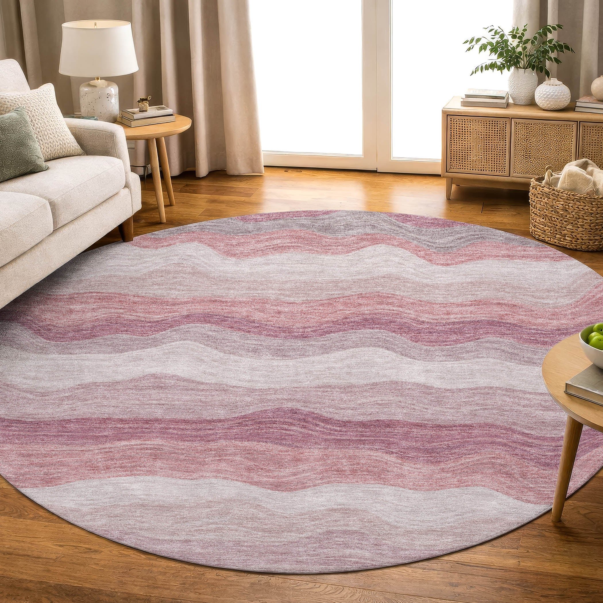 Sintra Machine Washable Transitional Salmon Orange Rug 8' x 8' #shape_Round