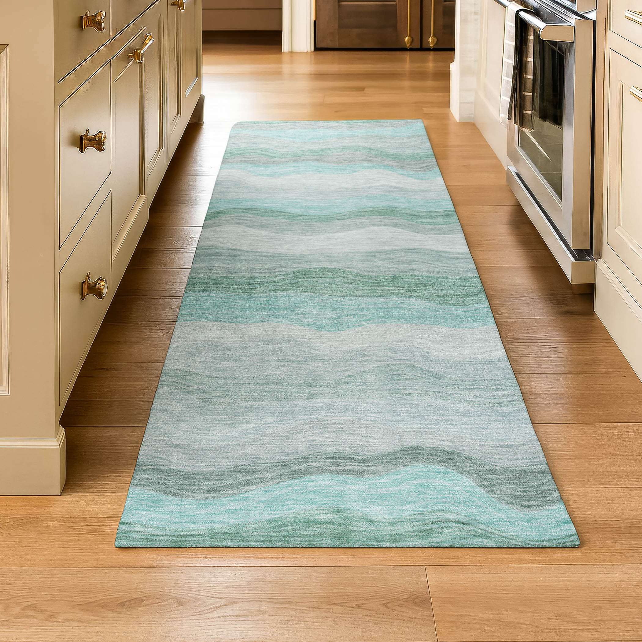 Sintra Machine Washable Transitional Teal Rug 2'3" x 7'6" #shape_Runner