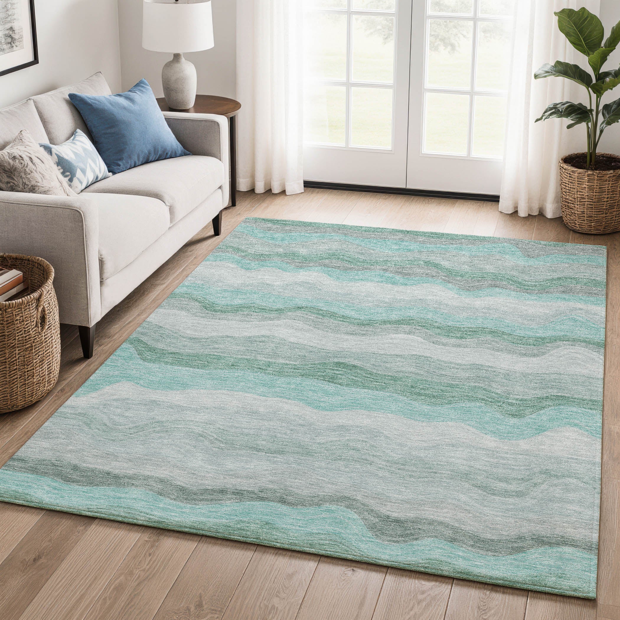 Sintra Machine Washable Transitional Teal Rug 3' x 5' #shape_Rectangle