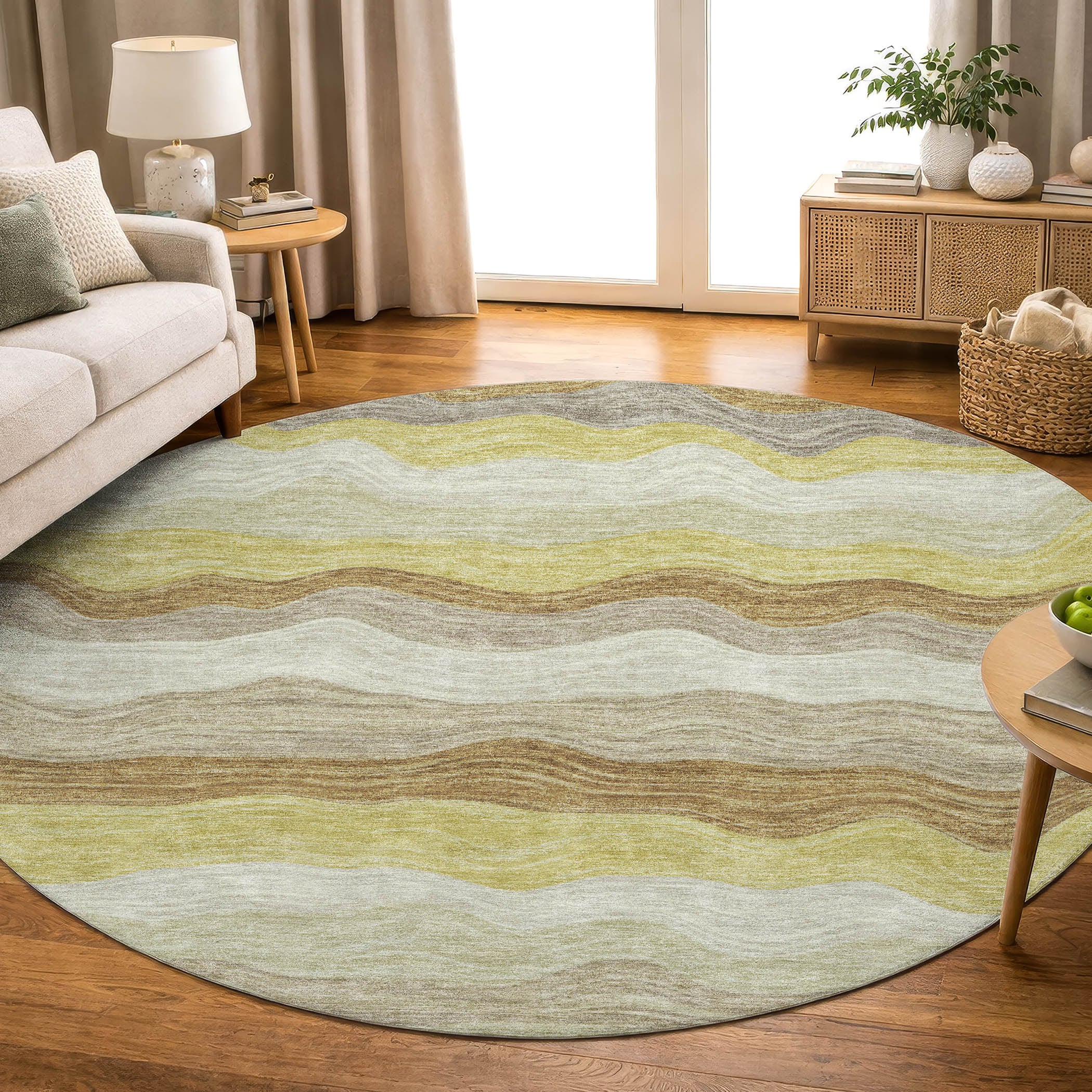 Sintra Machine Washable Transitional Wheat Gold Rug 8' x 8' #shape_Round
