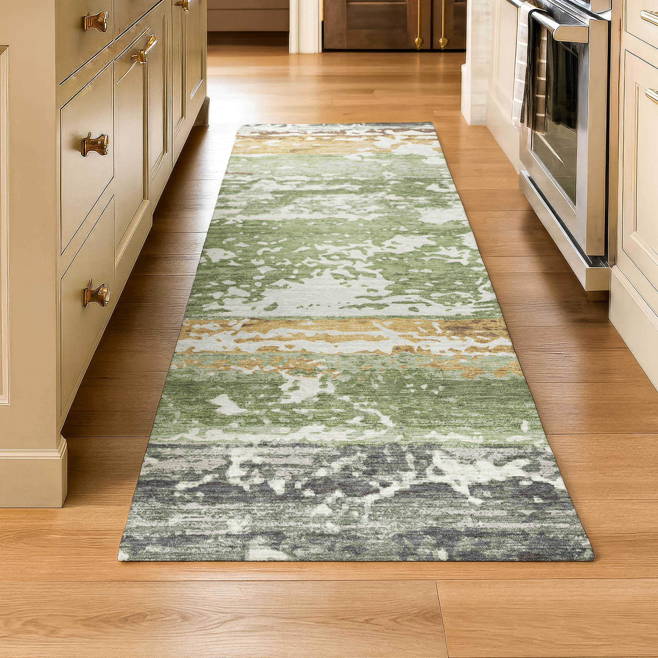 Oaxaca Machine Washable Transitional Aloe Green Rug 2'3" x 7'6" #shape_Runner