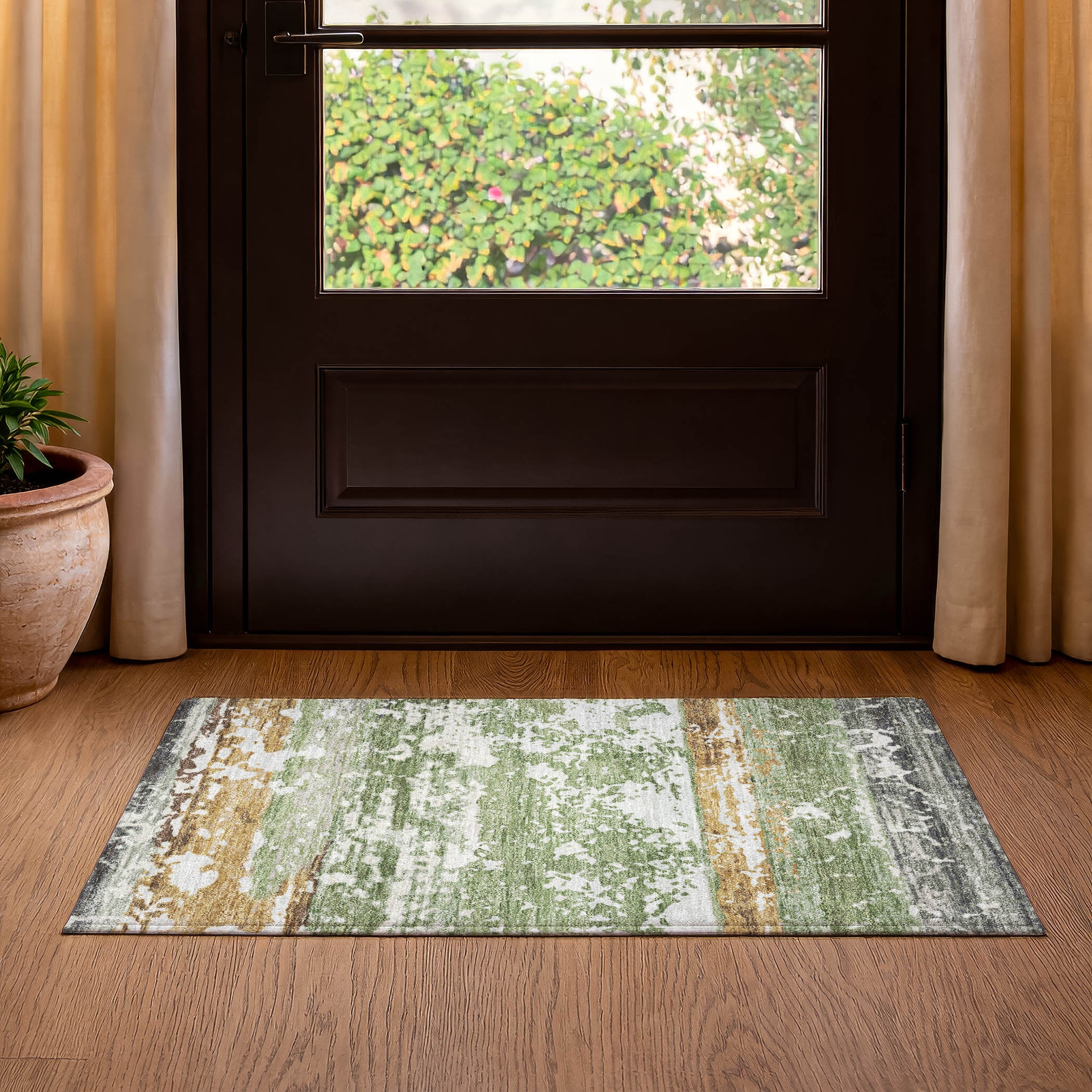 Oaxaca Machine Washable Transitional Aloe Green Rug 1'8" x 2'6" #shape_Rectangle