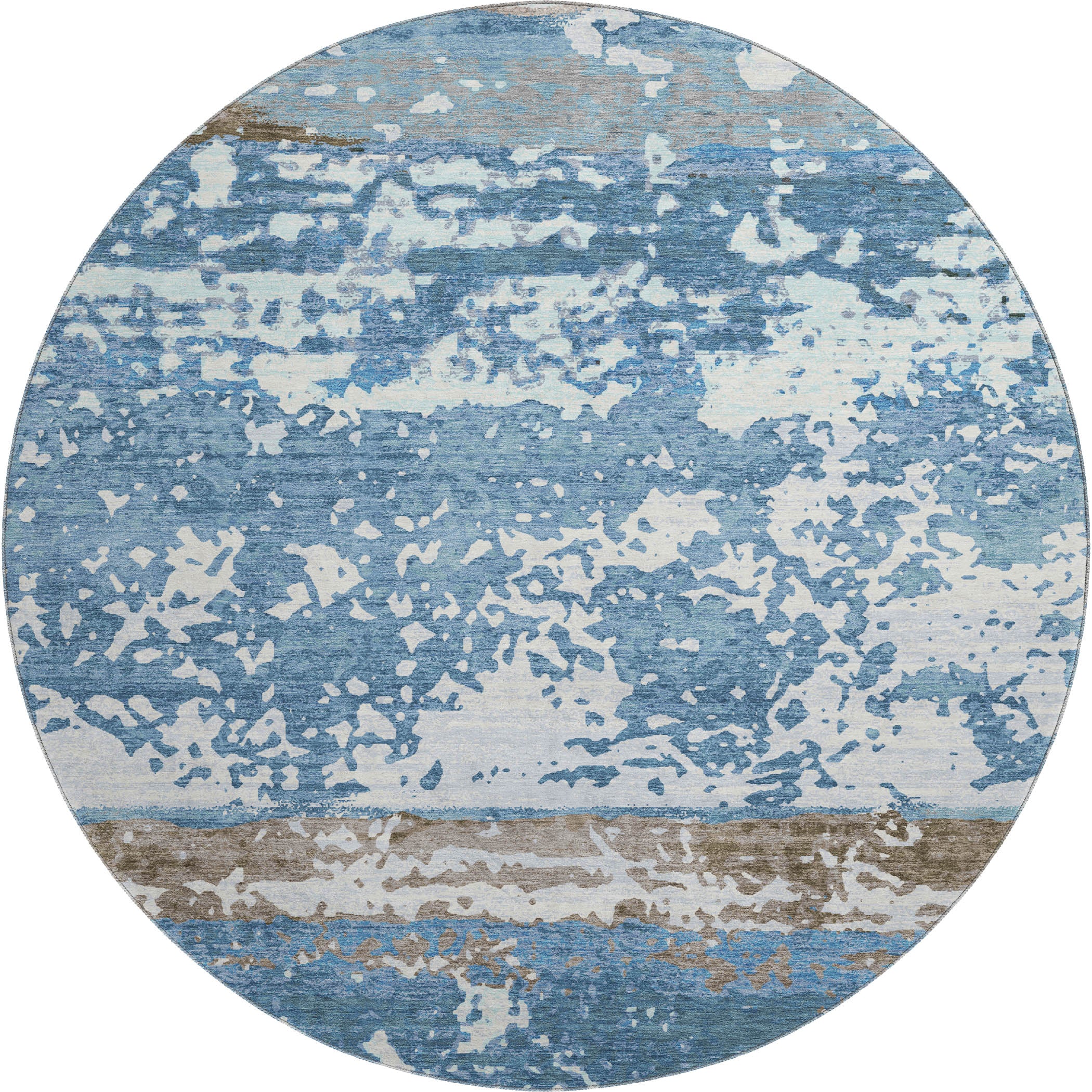 Oaxaca Machine Washable Transitional Blue Rug 8' x 8' #shape_Round