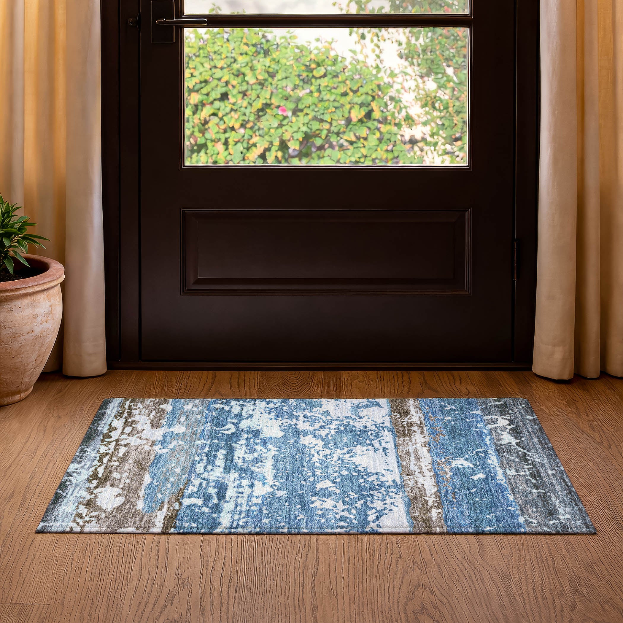 Oaxaca Machine Washable Transitional Blue Rug 1'8" x 2'6" #shape_Rectangle