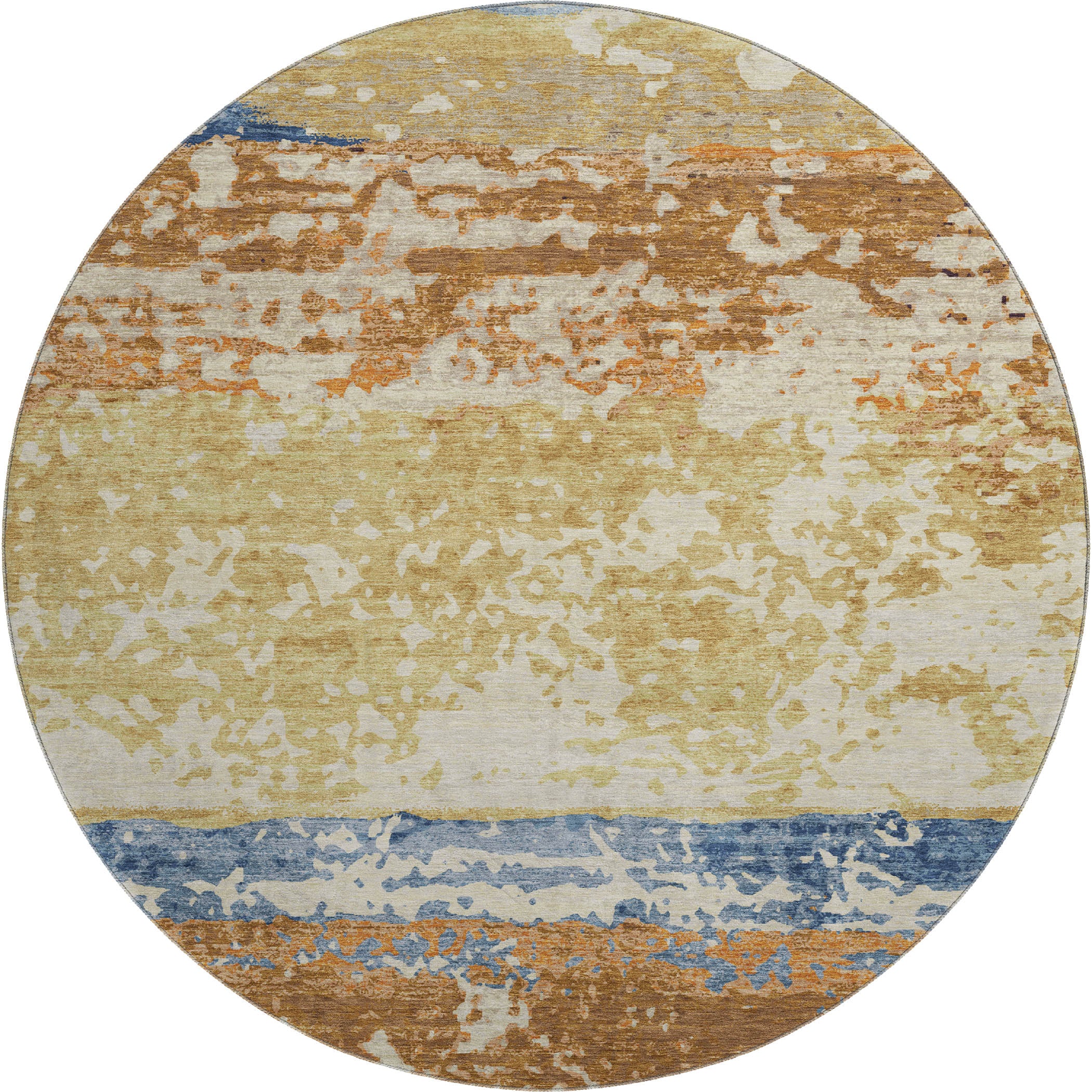 Oaxaca Machine Washable Transitional Gold Rug 8' x 8' #shape_Round