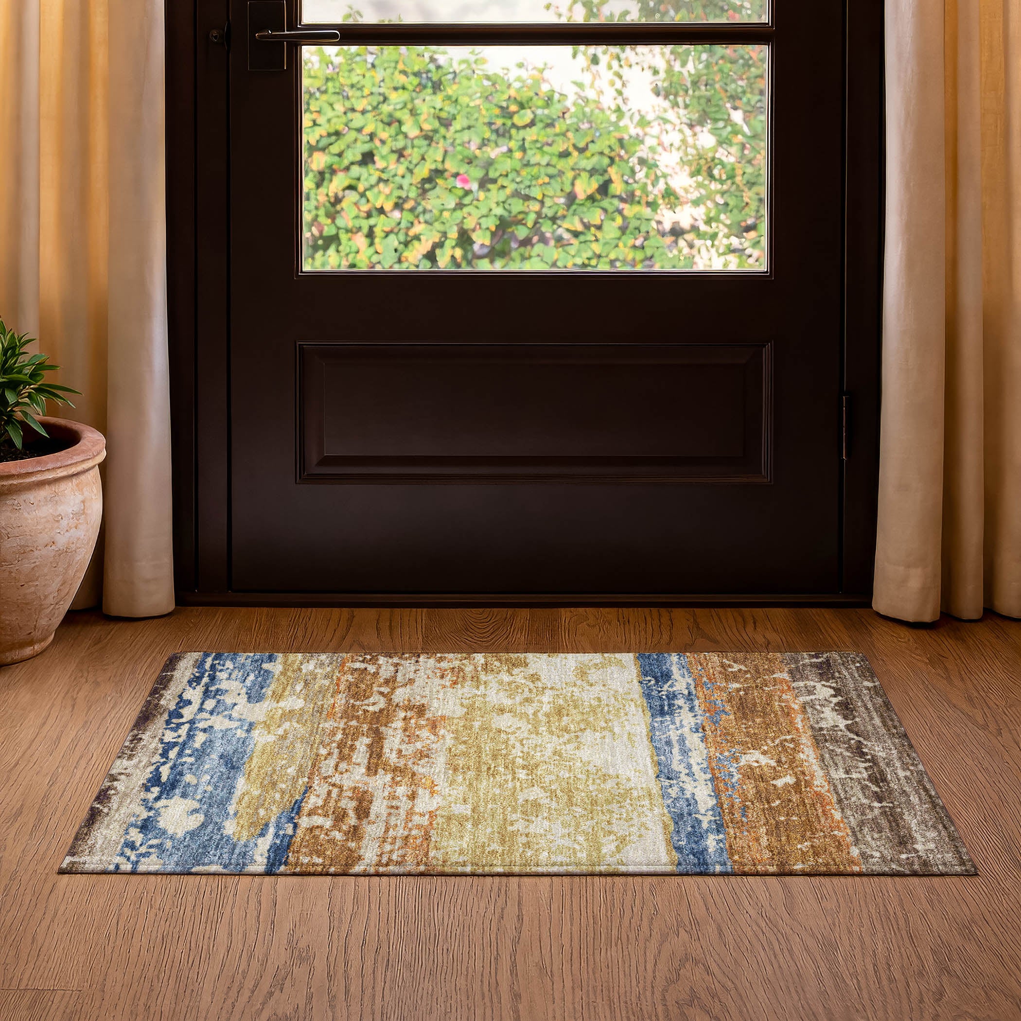 Oaxaca Machine Washable Transitional Gold Rug 1'8" x 2'6" #shape_Rectangle