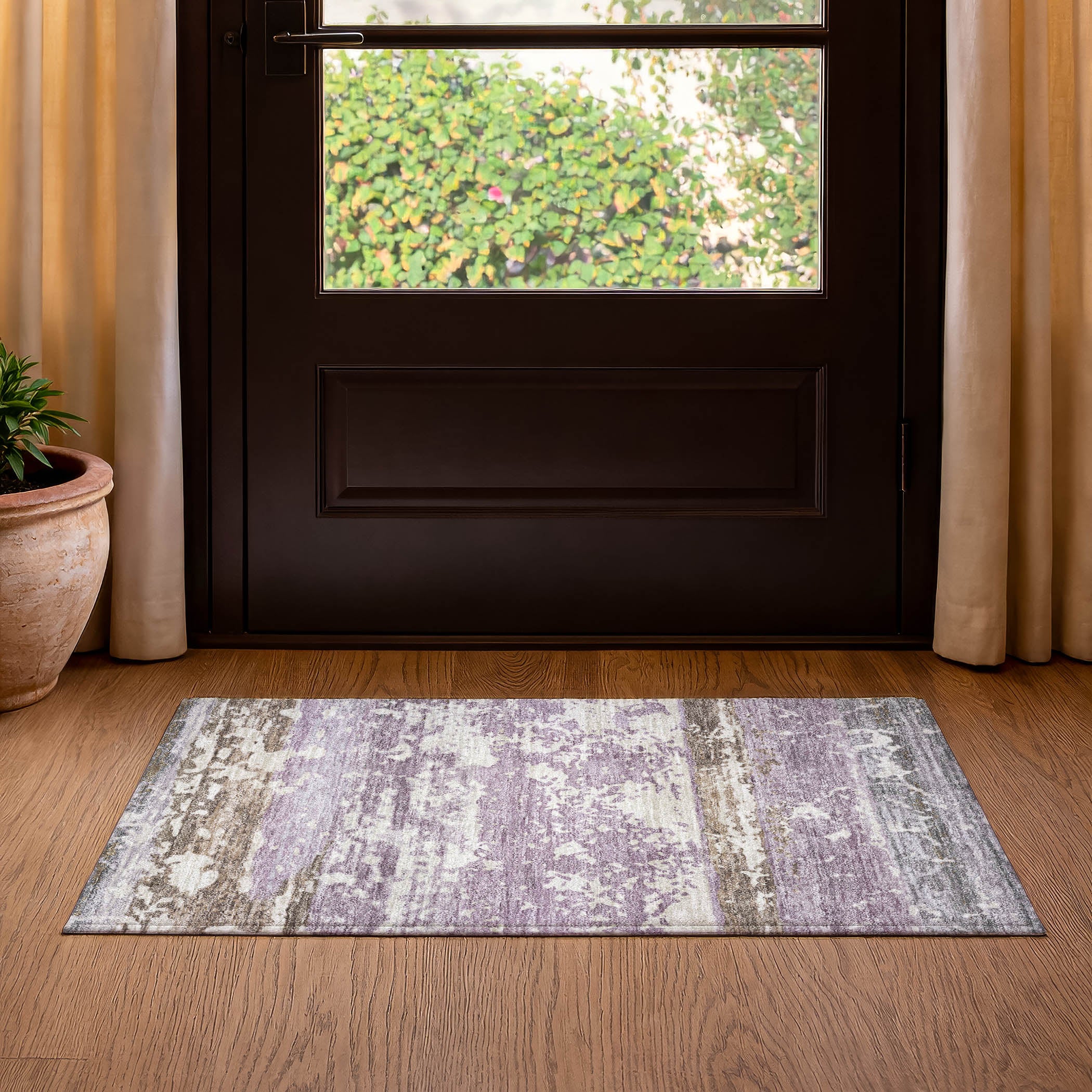 Oaxaca Machine Washable Transitional Lavender Purple Rug 1'8" x 2'6" #shape_Rectangle