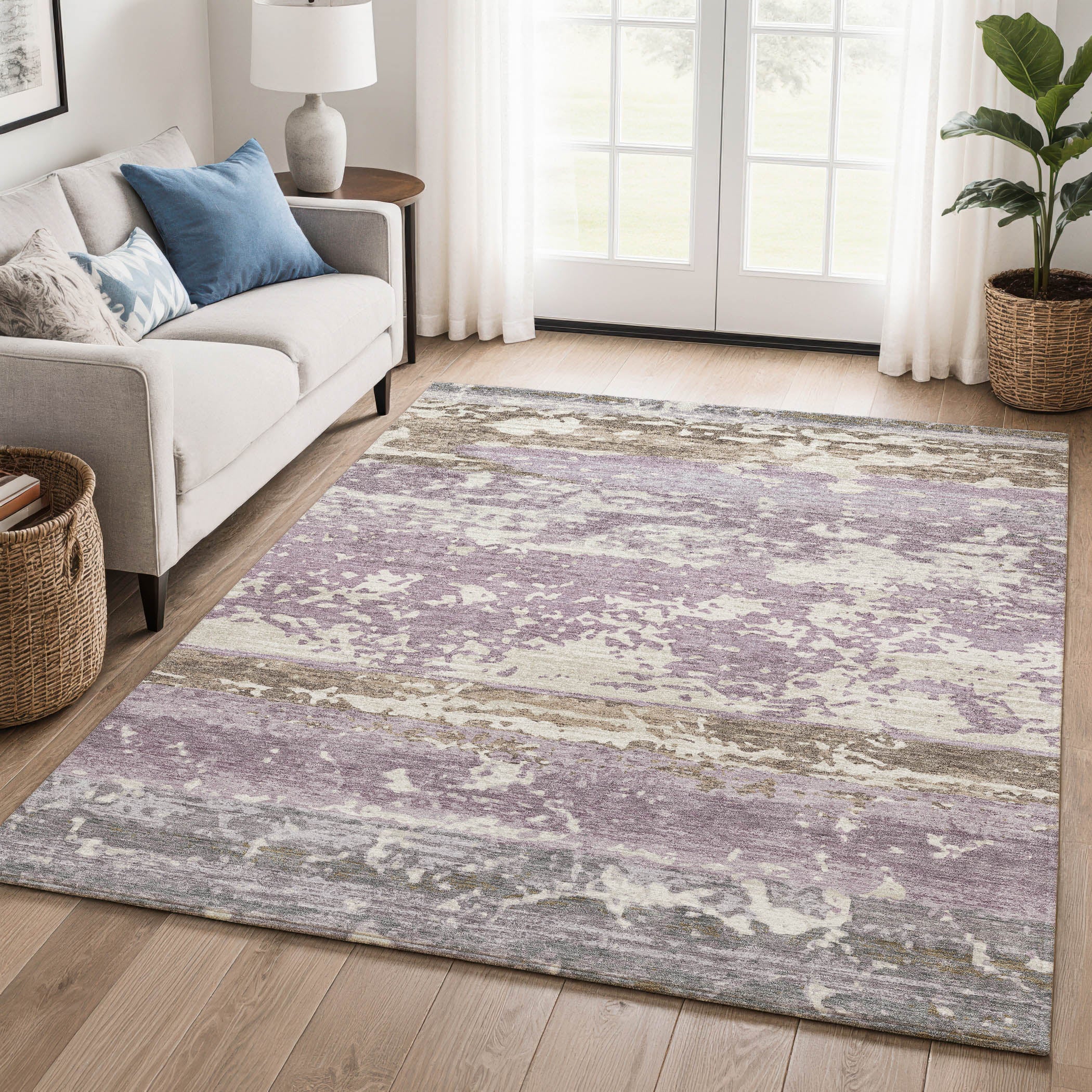 Oaxaca Machine Washable Transitional Lavender Purple Rug 3' x 5' #shape_Rectangle