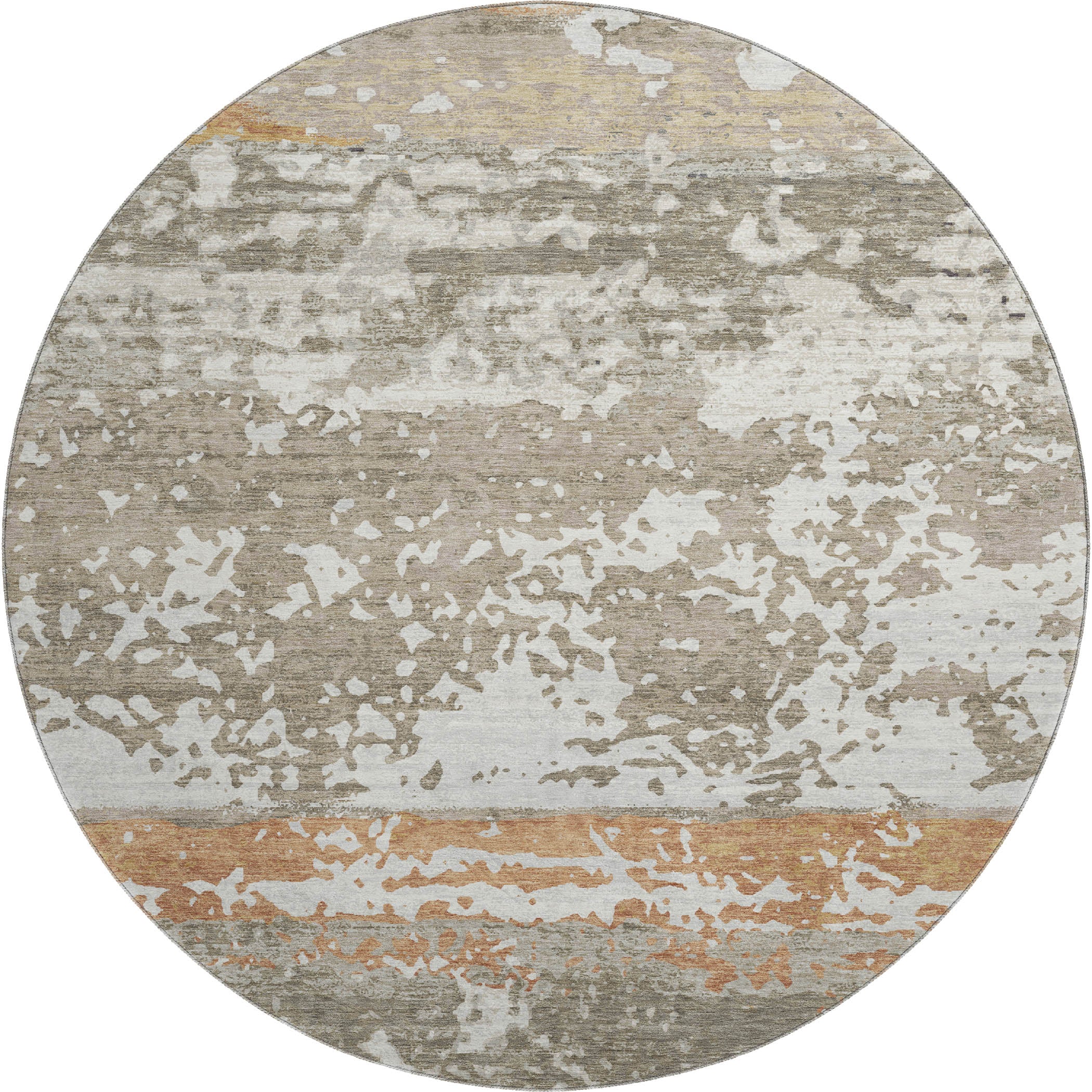 Oaxaca Machine Washable Transitional Taupe Brown Rug 8' x 8' #shape_Round
